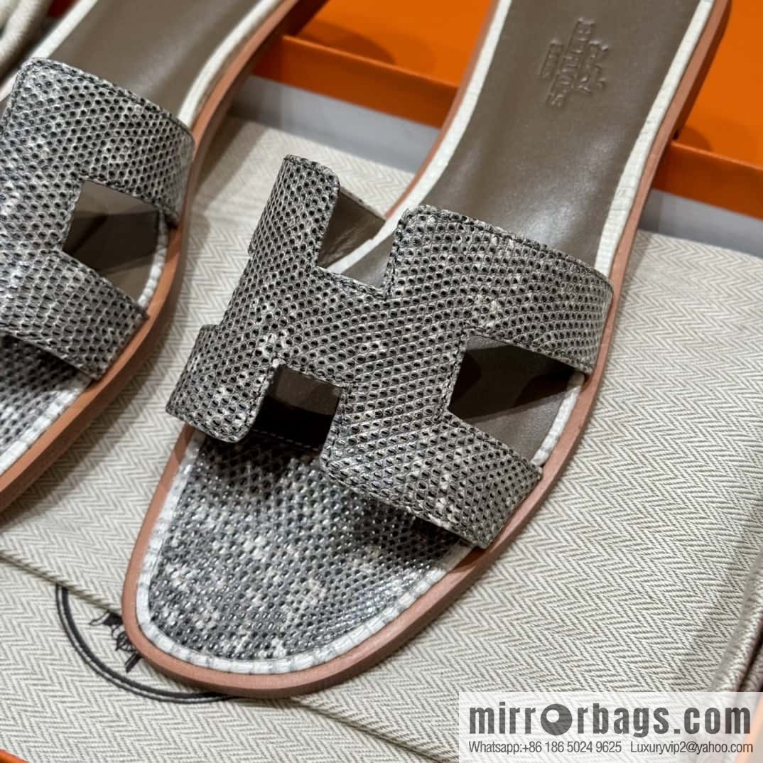 Hermès Lizard Leather Slippers