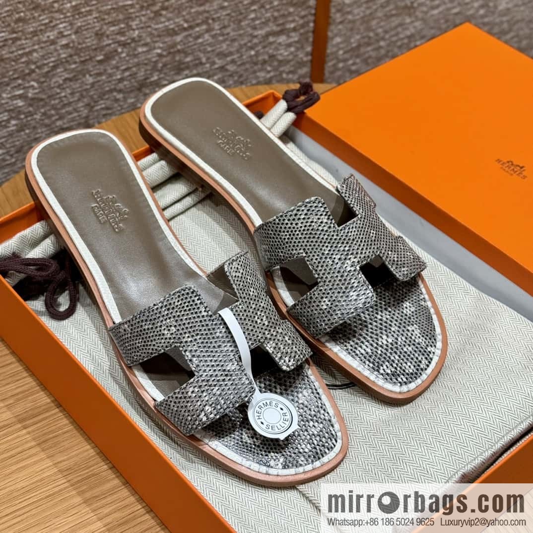 Hermès Lizard Leather Slippers
