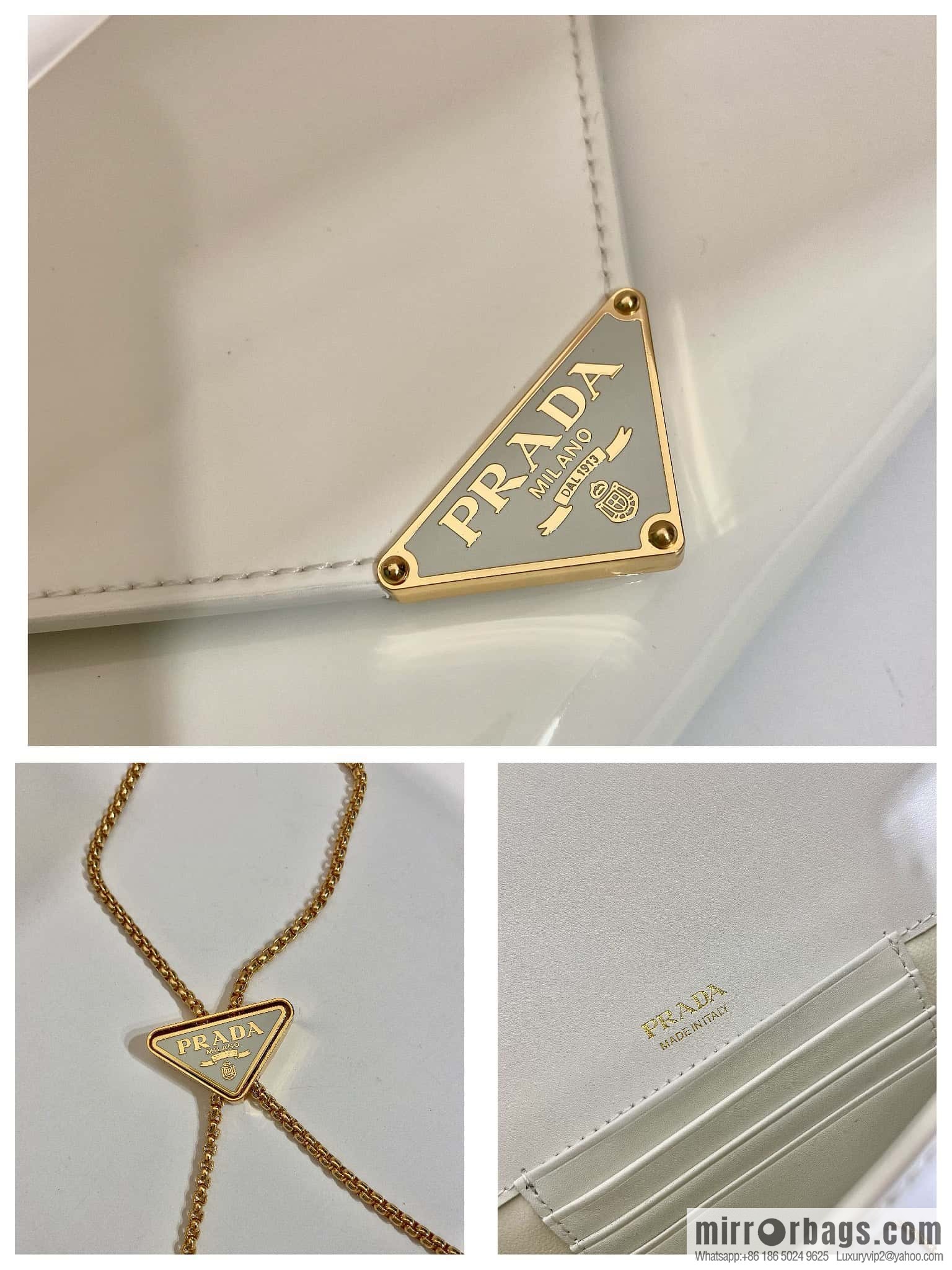 PRADA 🎉 patent leather envelope bag 🎉 1Bp051 handbag, white