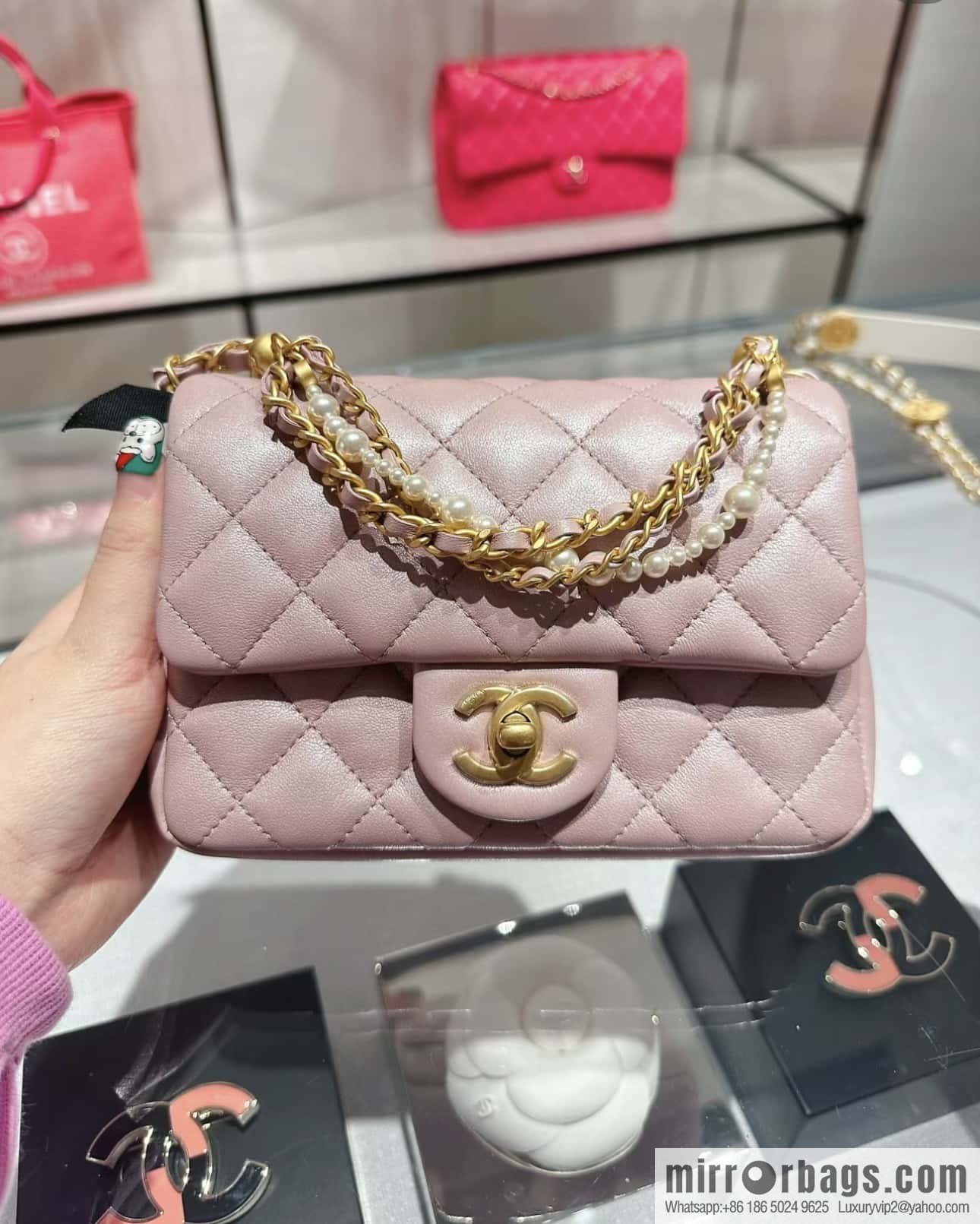 CHANEL 24P Spring and Summer Preview Series Limited Edition Pearl Square Fatty AS4385 pink