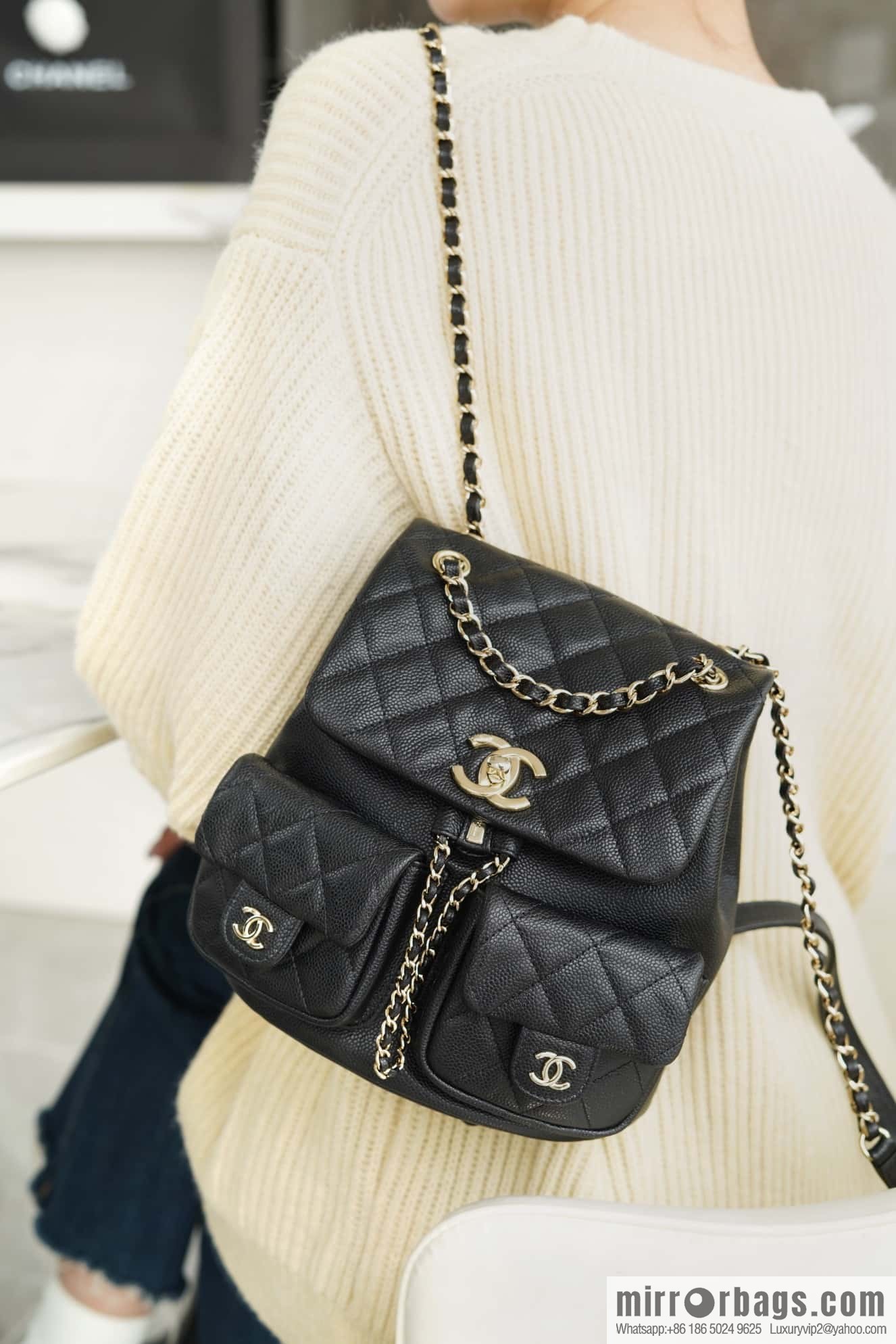 CHANEL 23P new Duma shoulder leather large black 🔛 AS3860