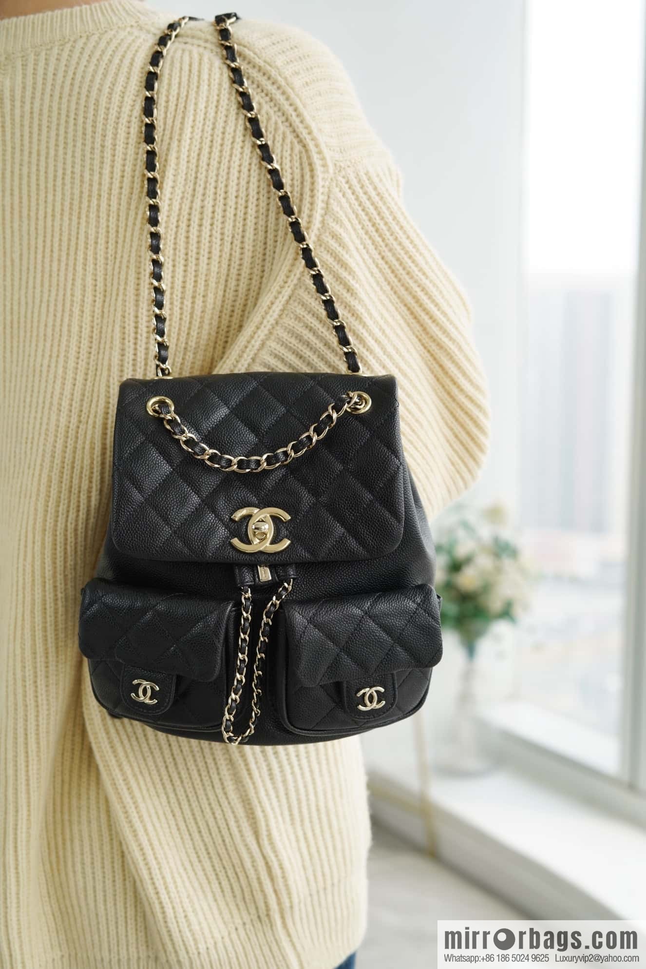 CHANEL 23P new Duma shoulder leather large black 🔛 AS3860