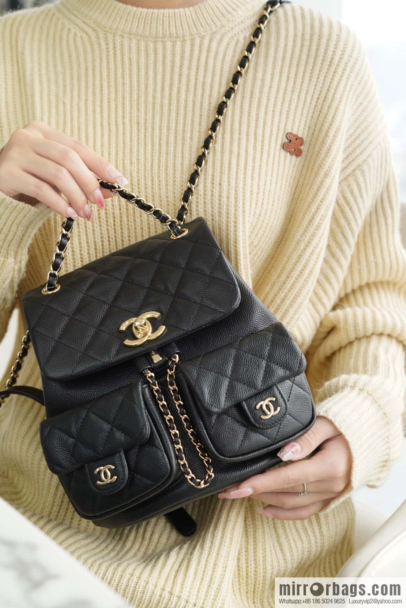 CHANEL 23P new Duma shoulder leather large black 🔛 AS3860