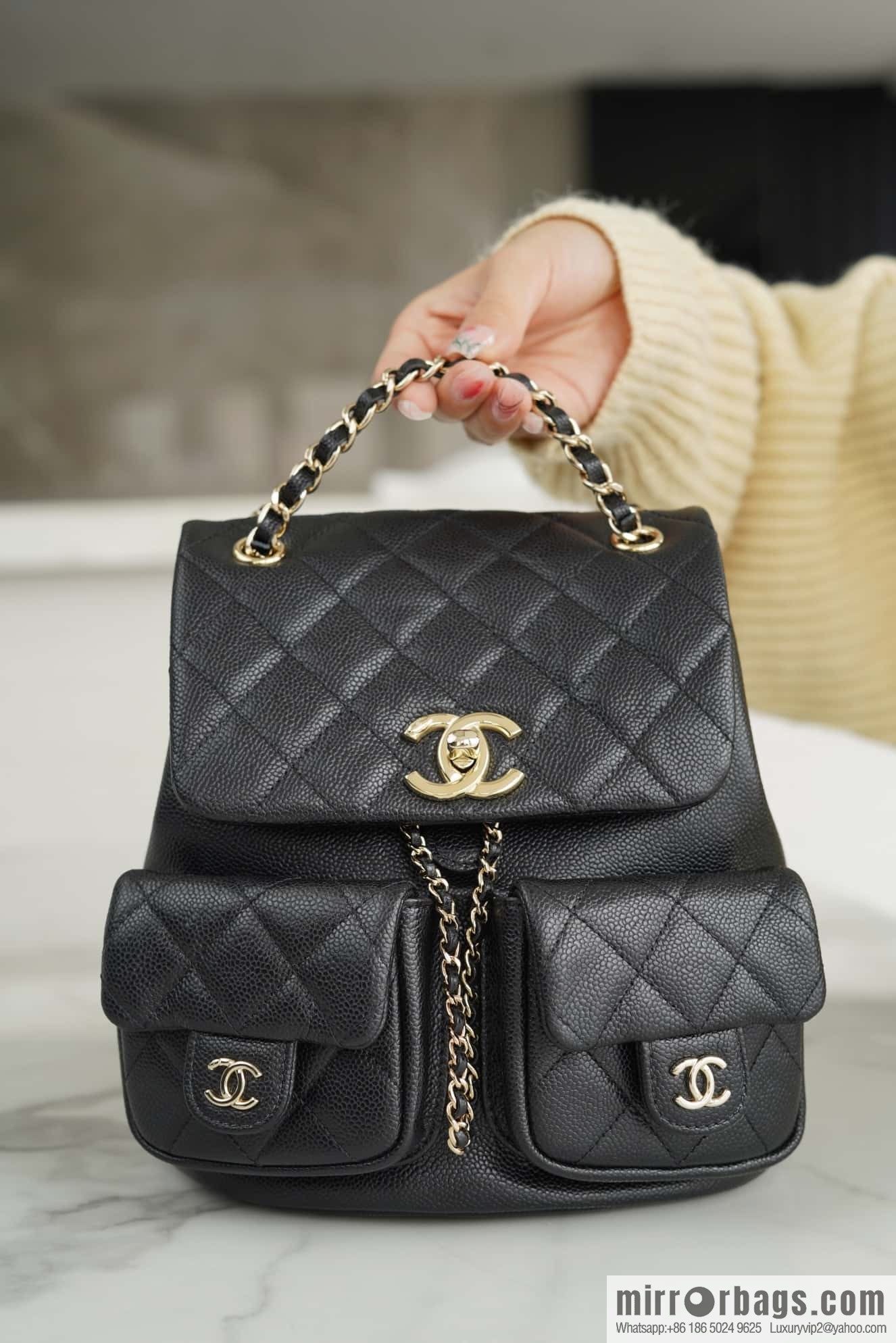 CHANEL 23P new Duma shoulder leather large black 🔛 AS3860
