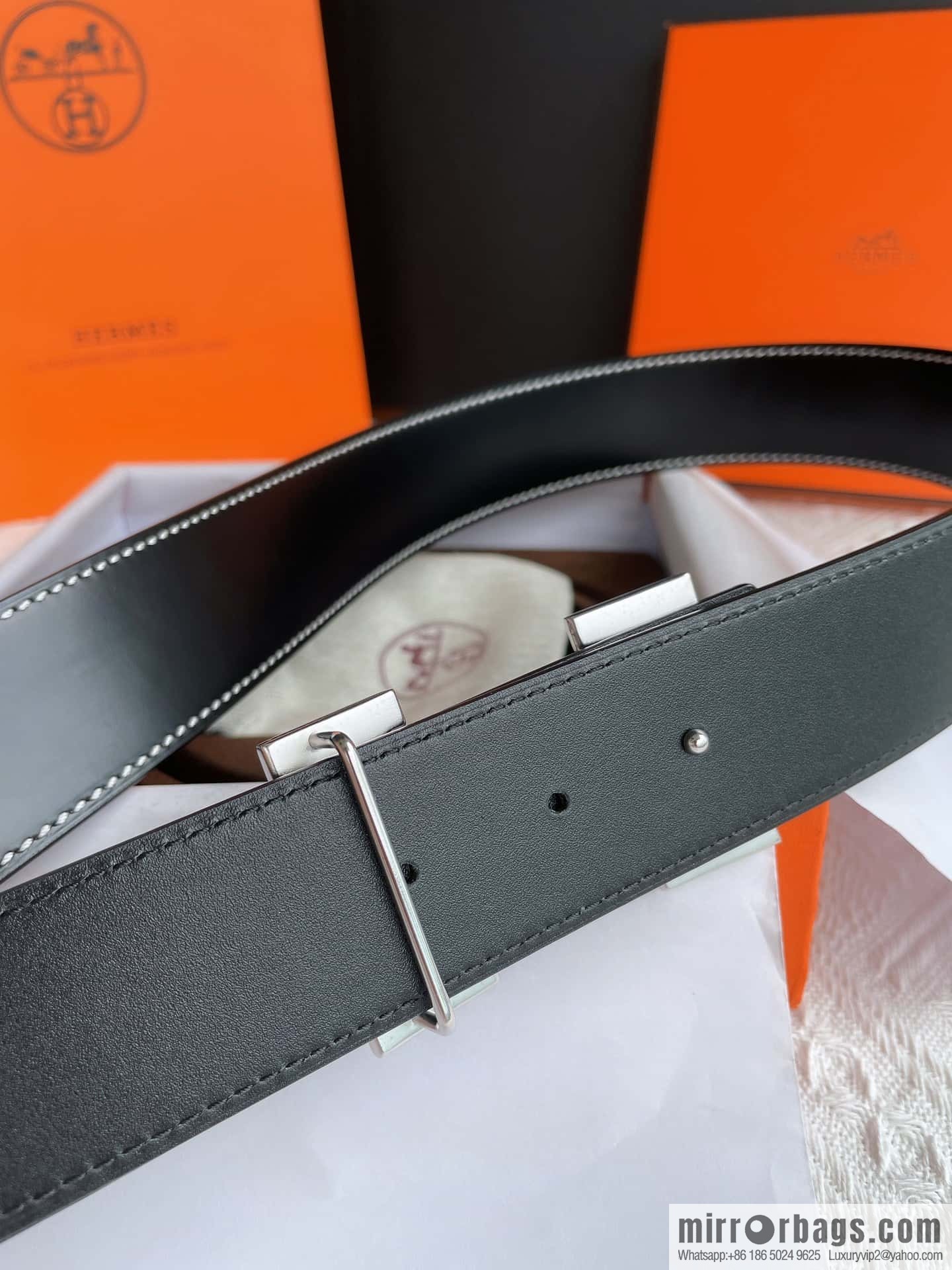 Hermès, stainless steel h inlaid with diamond metal buckle men's 3.8cm first-layer cowhide belt
