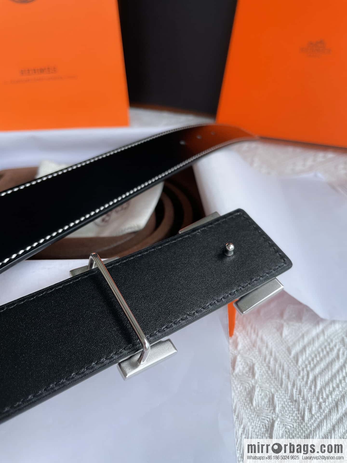 Hermès, stainless steel h inlaid with diamond metal buckle men's 3.8cm first-layer cowhide belt