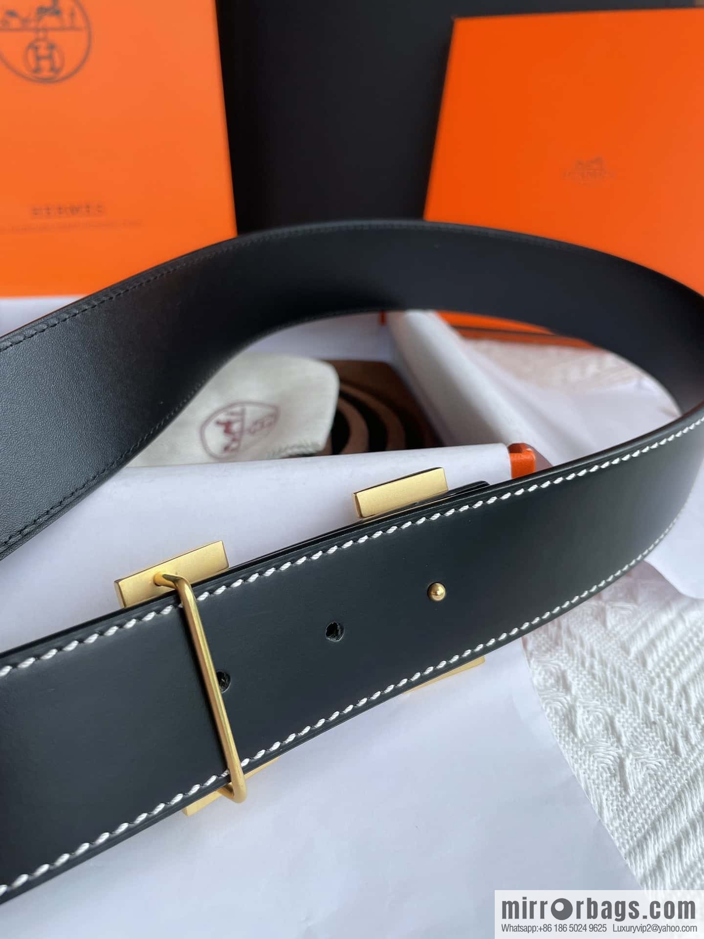 Hermès, stainless steel h inlaid with diamond metal buckle men's 3.8cm first-layer cowhide belt