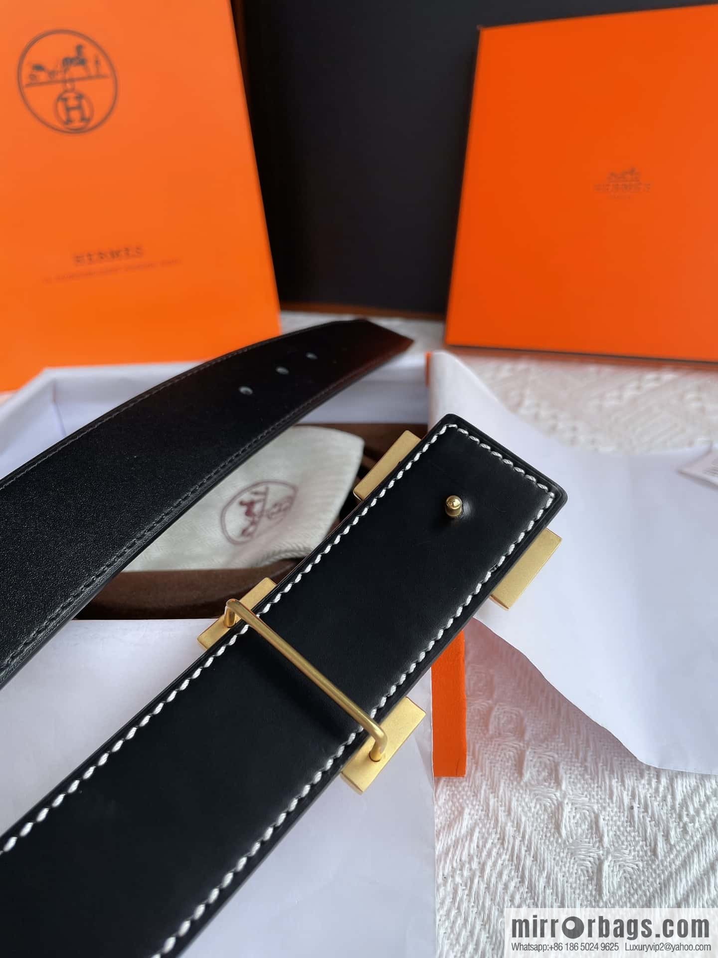 Hermès, stainless steel h inlaid with diamond metal buckle men's 3.8cm first-layer cowhide belt