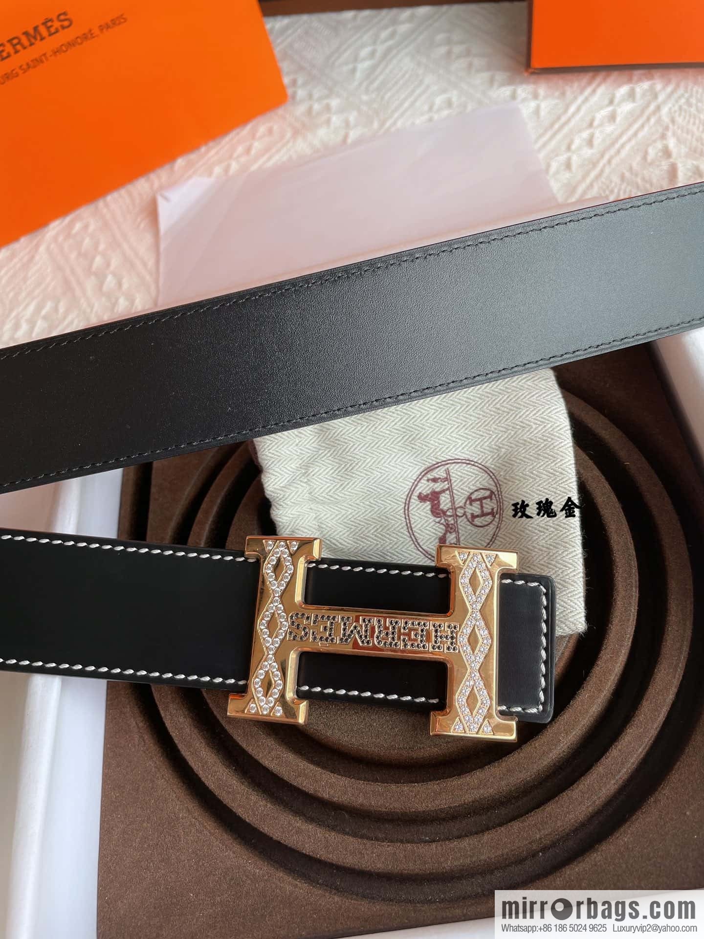 Hermès, stainless steel h inlaid with diamond metal buckle men's 3.8cm first-layer cowhide belt