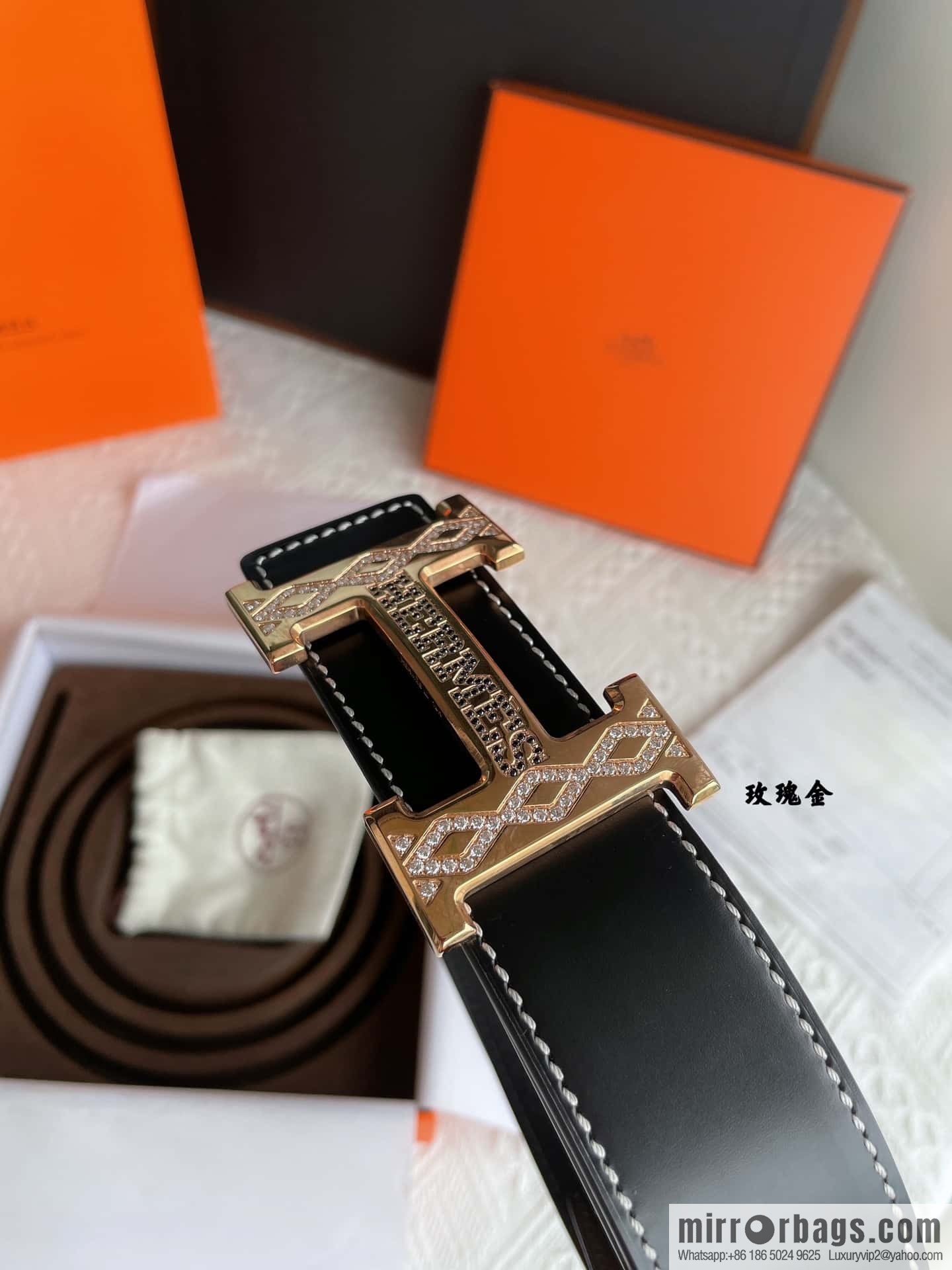 Hermès, stainless steel h inlaid with diamond metal buckle men's 3.8cm first-layer cowhide belt