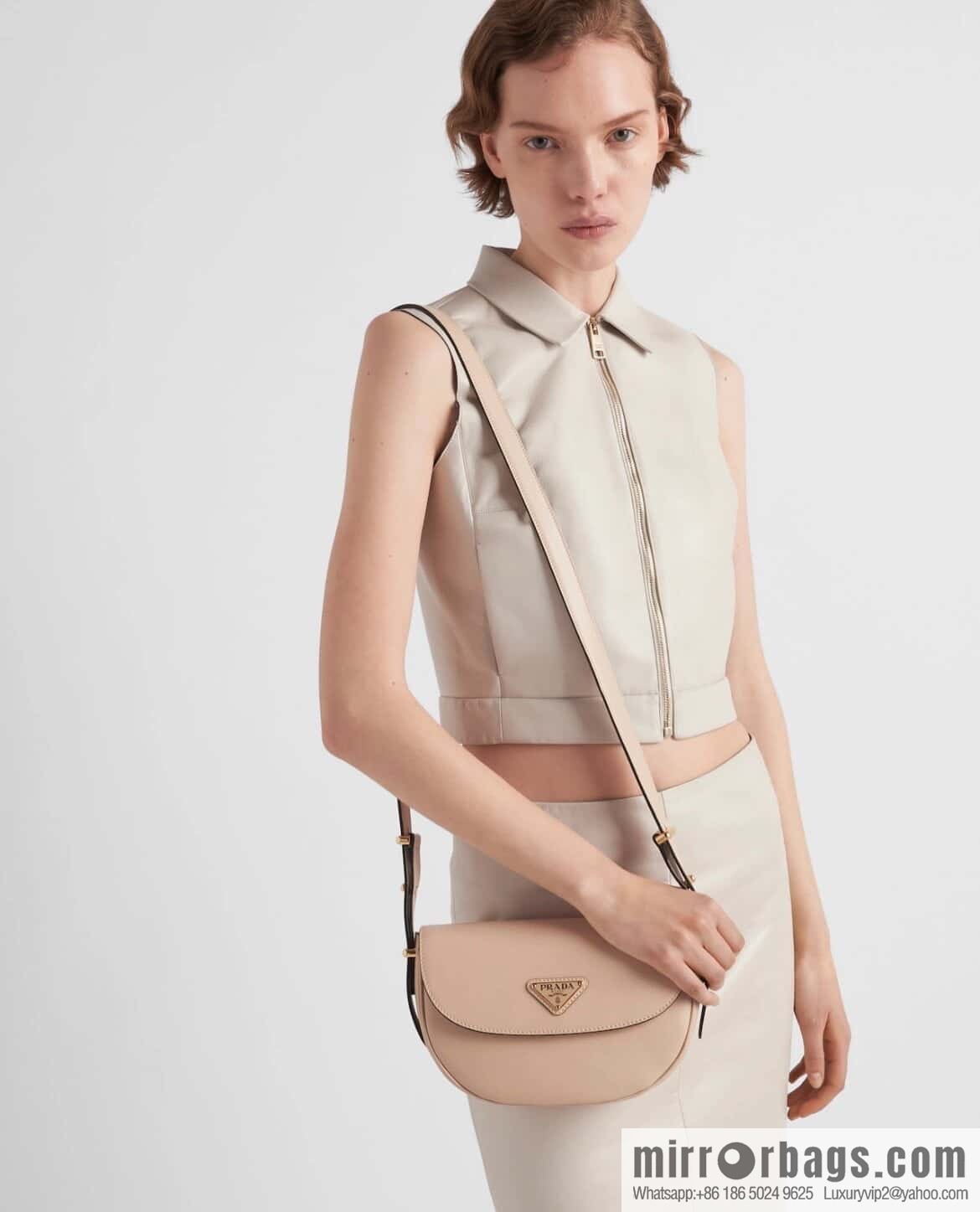 PRADA 🎉 new 🎉 1BD365 double shoulder strap 👏👏 light gray