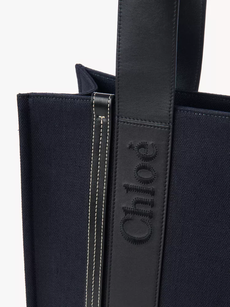 Chloe Woody Linen with Pitot Bag, Navy Blue with Black Medium 37CM