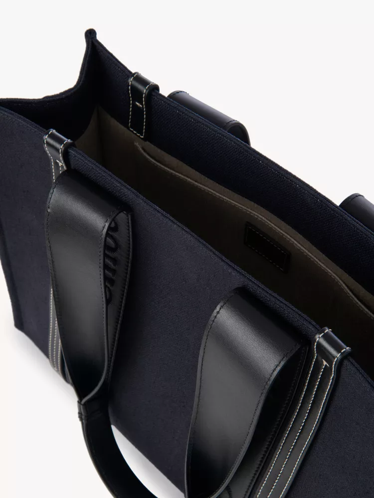 Chloe Woody Linen with Pitot Bag, Navy Blue with Black Medium 37CM