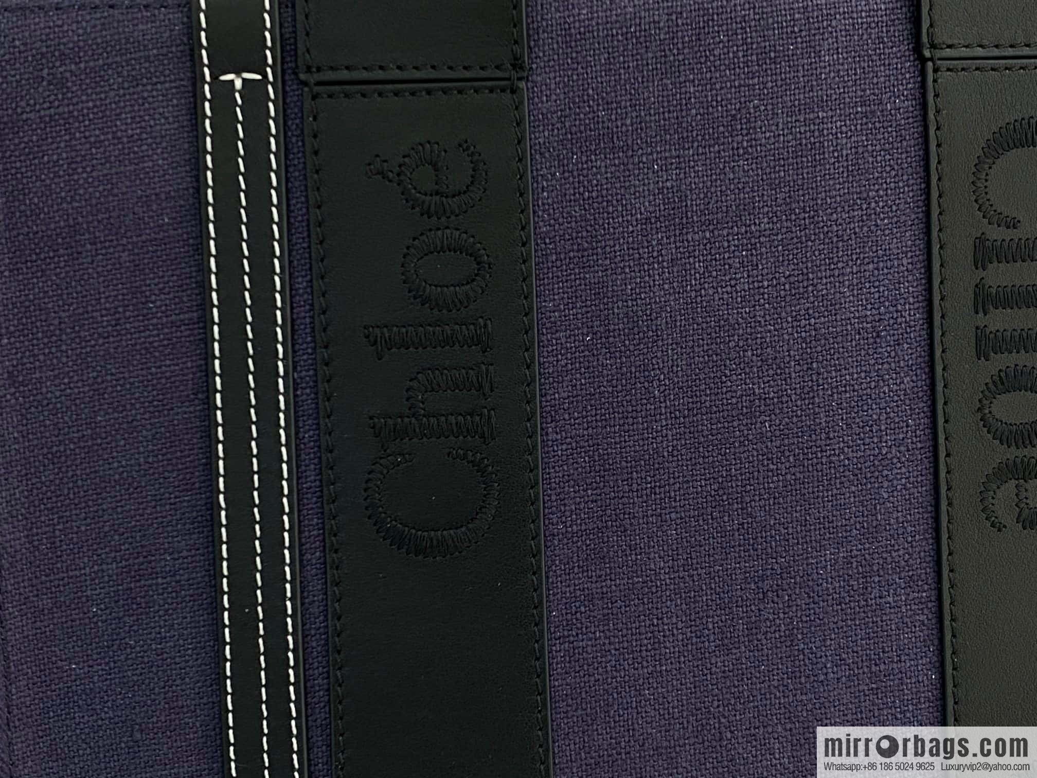 Chloe Woody Linen with Pitot Bag, Navy Blue with Black Medium 37CM
