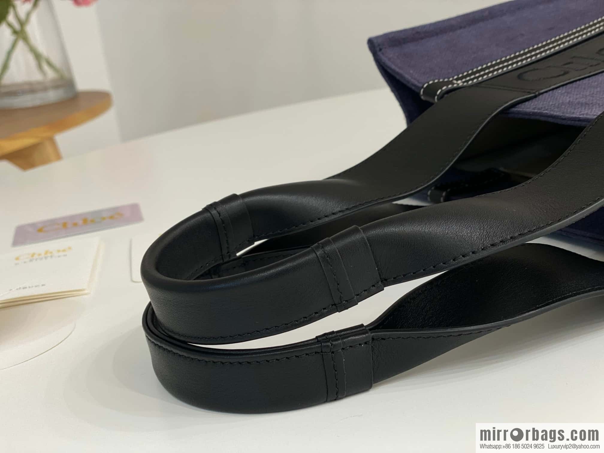 Chloe Woody Linen with Pitot Bag, Navy Blue with Black Medium 37CM