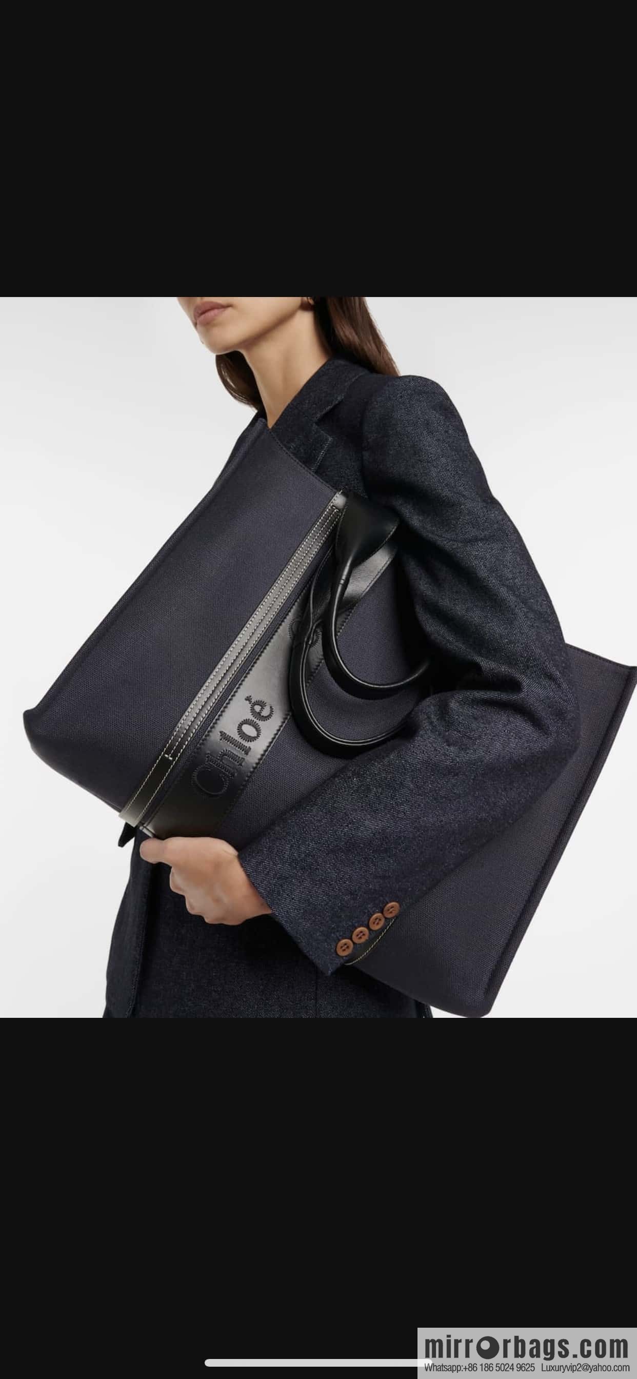Chloe Woody linen with Pitot bag, navy blue with black large 45CM.