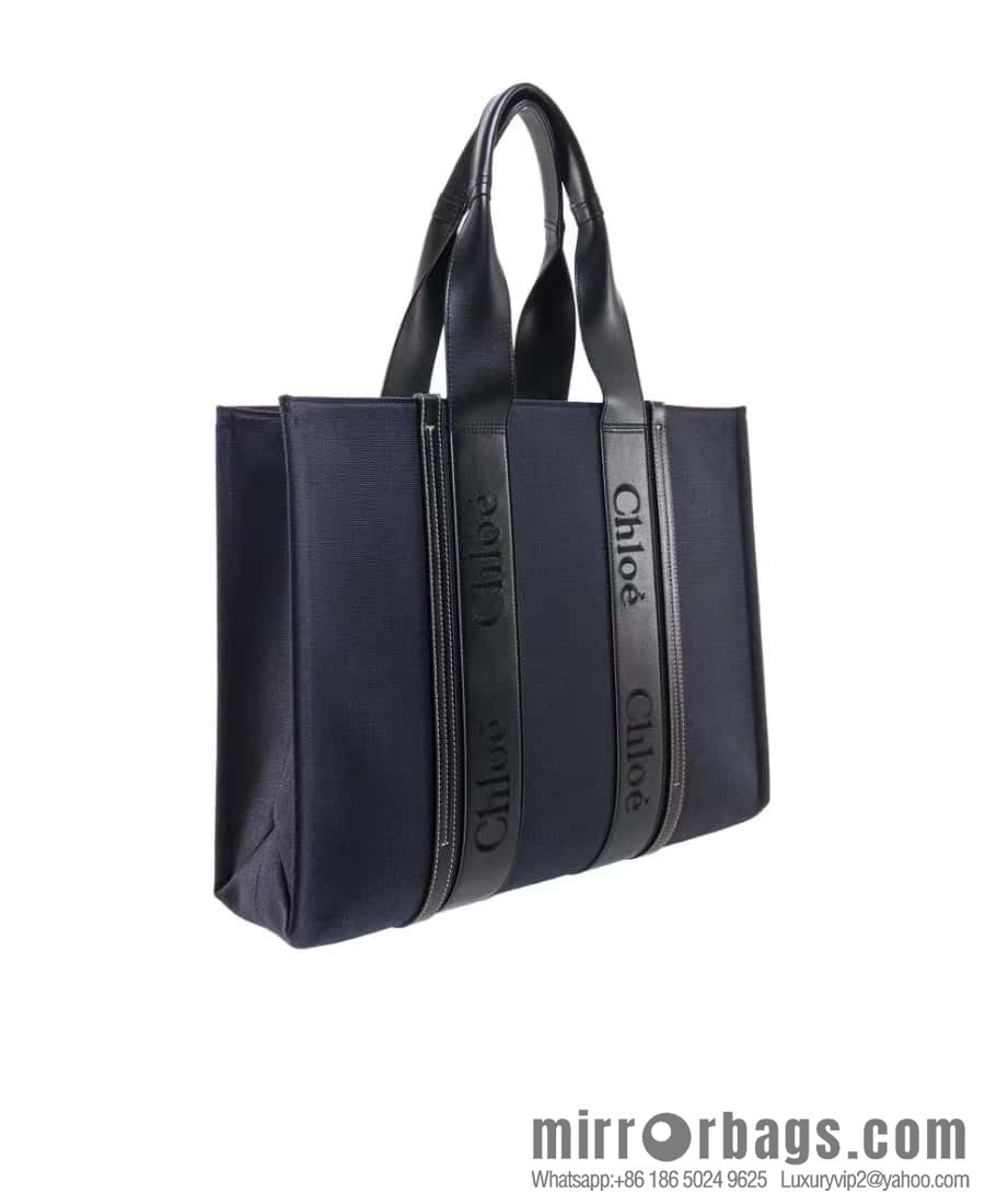 Chloe Woody linen with Pitot bag, navy blue with black large 45CM.