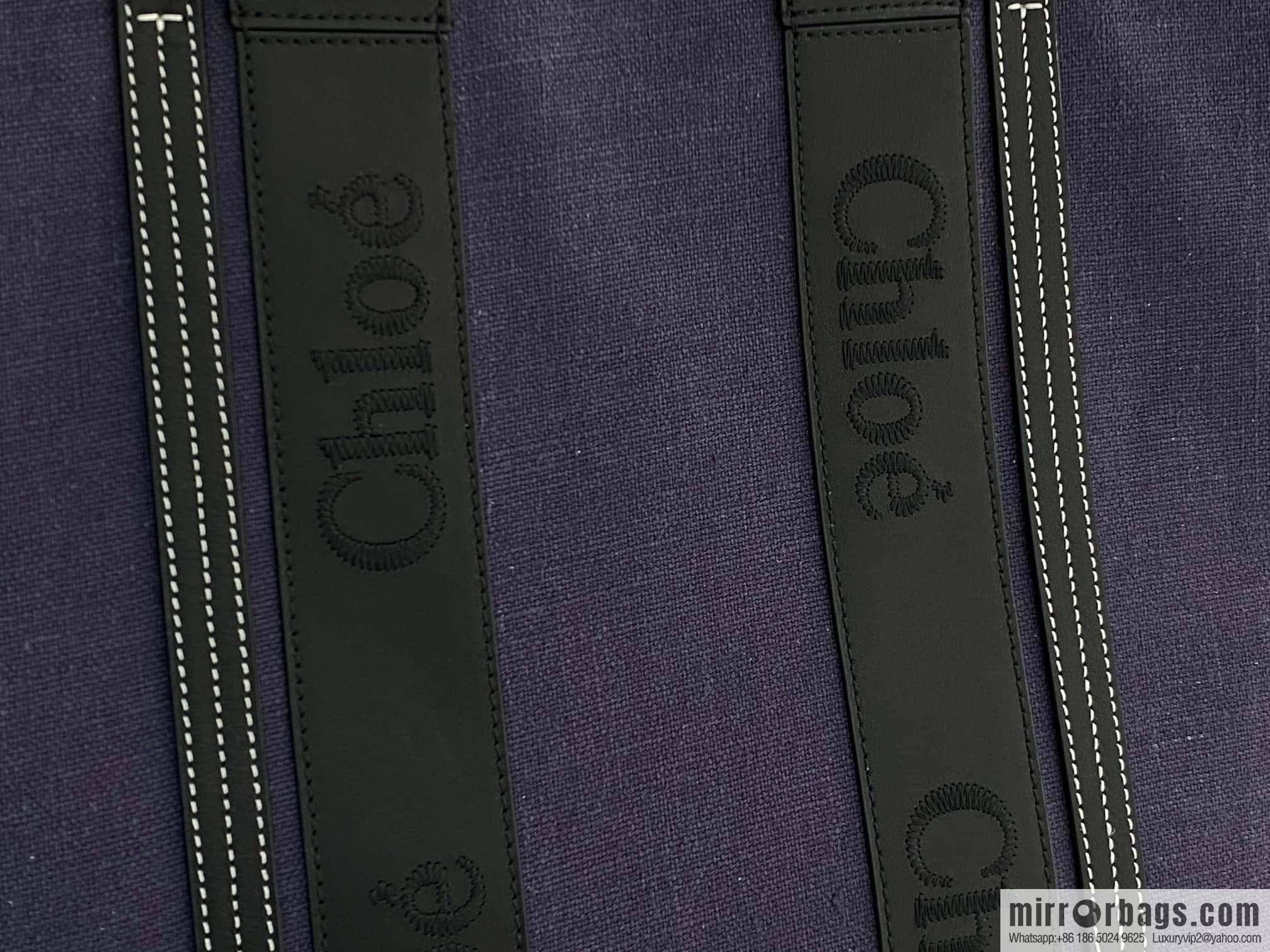 Chloe Woody linen with Pitot bag, navy blue with black large 45CM.
