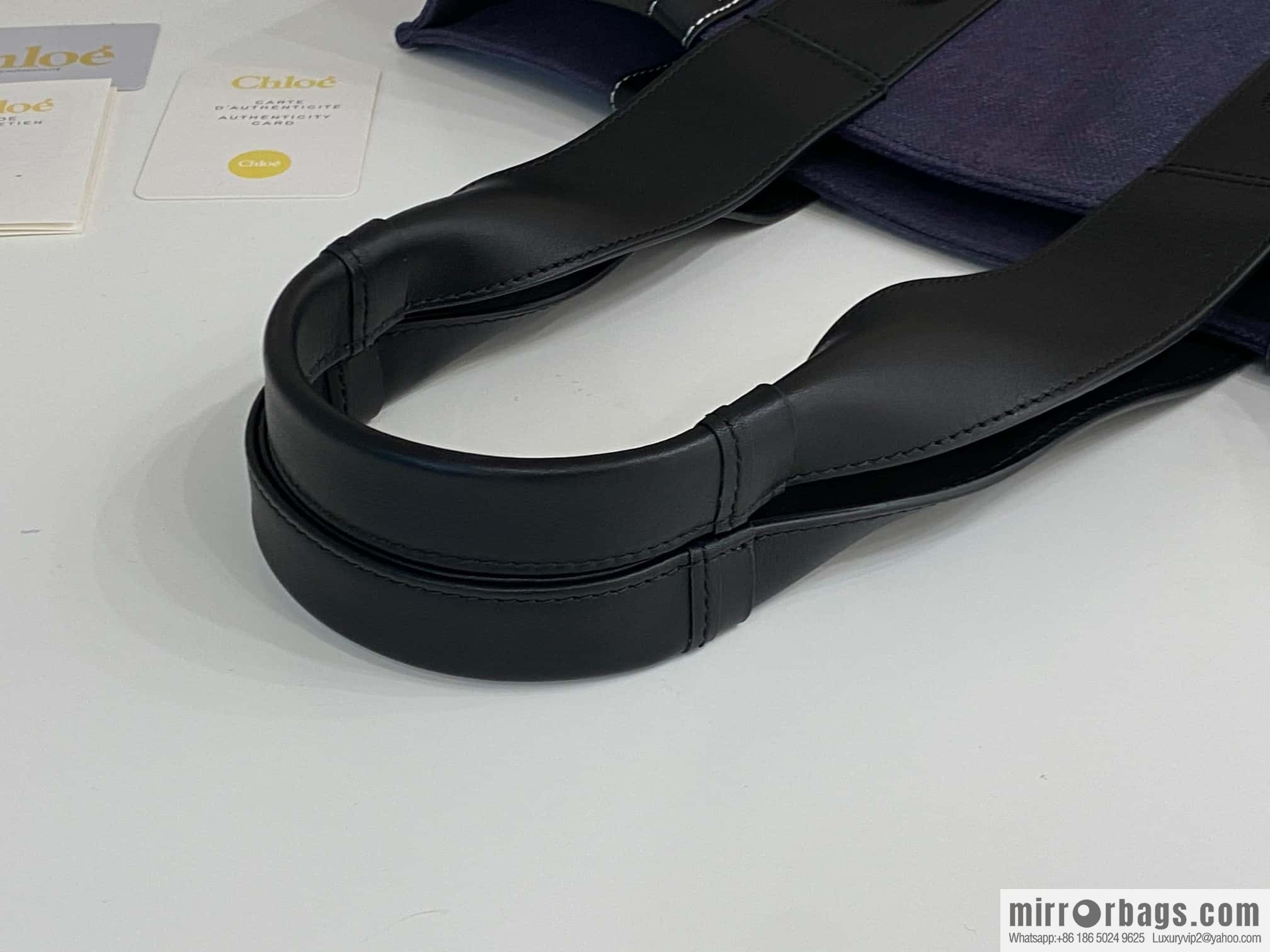 Chloe Woody linen with Pitot bag, navy blue with black large 45CM.