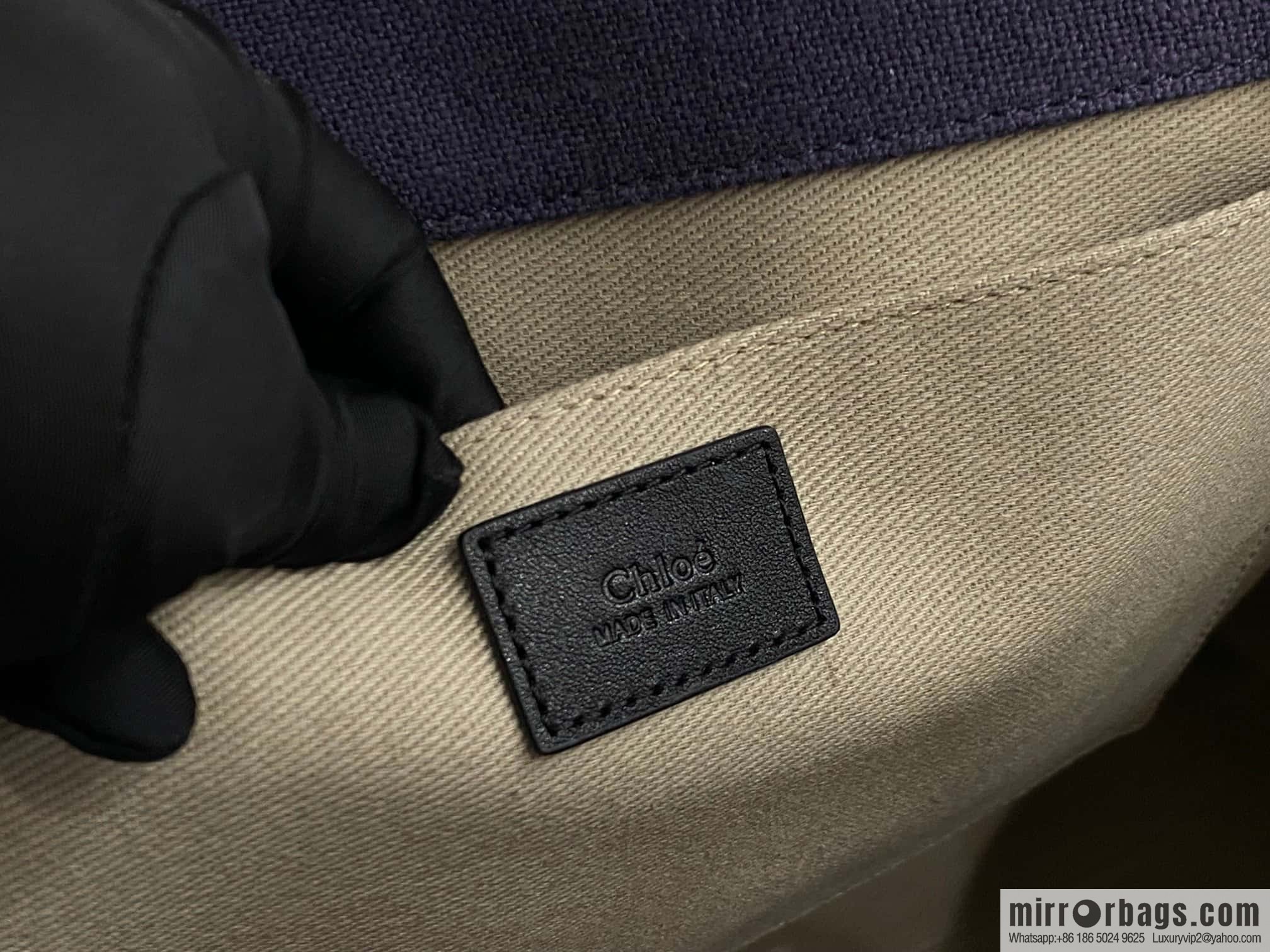 Chloe Woody linen with Pitot bag, navy blue with black large 45CM.