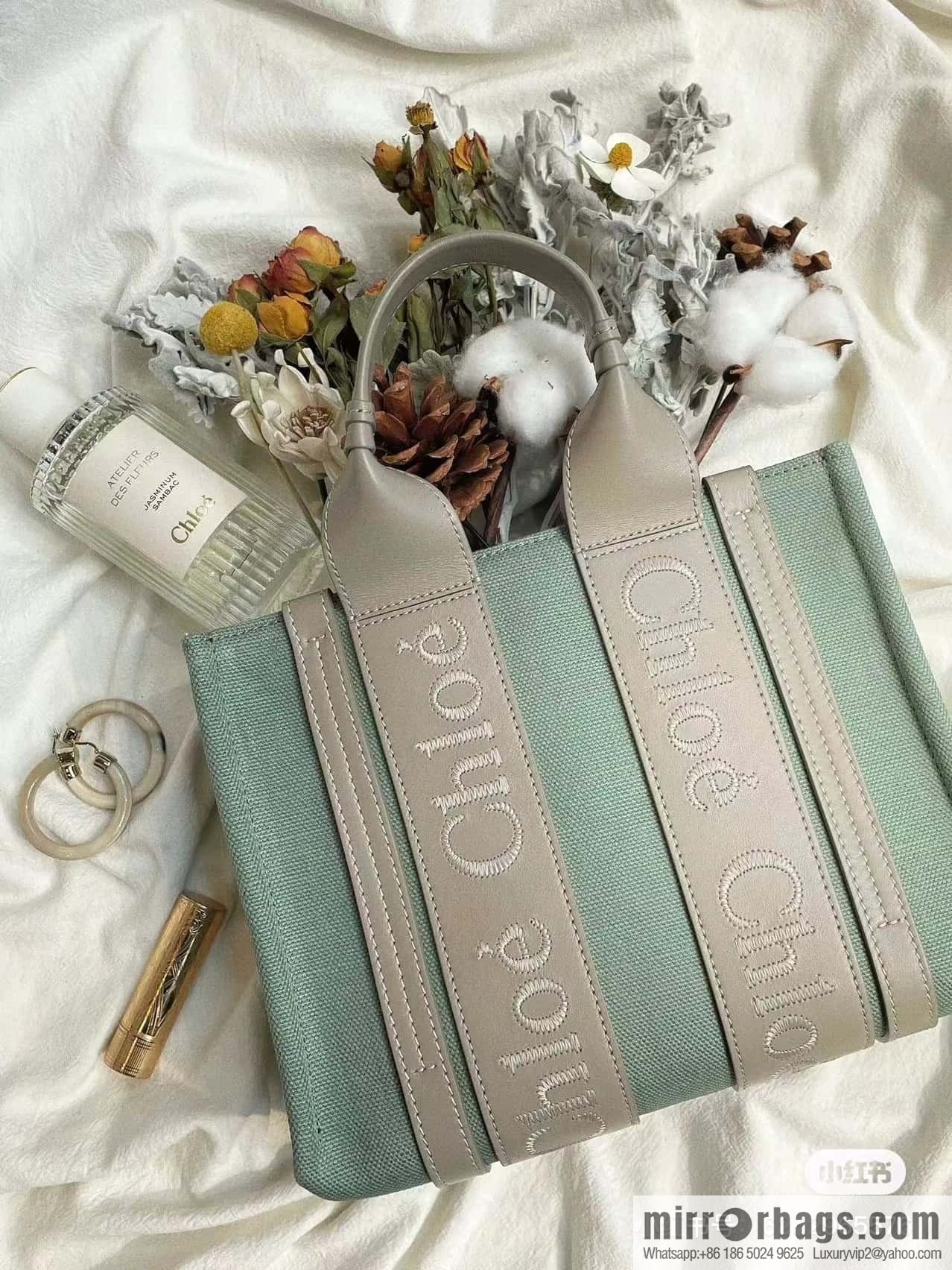 Chloe Woody Linen with Pitot Bag, Avocado Green with Grey Small 26CM