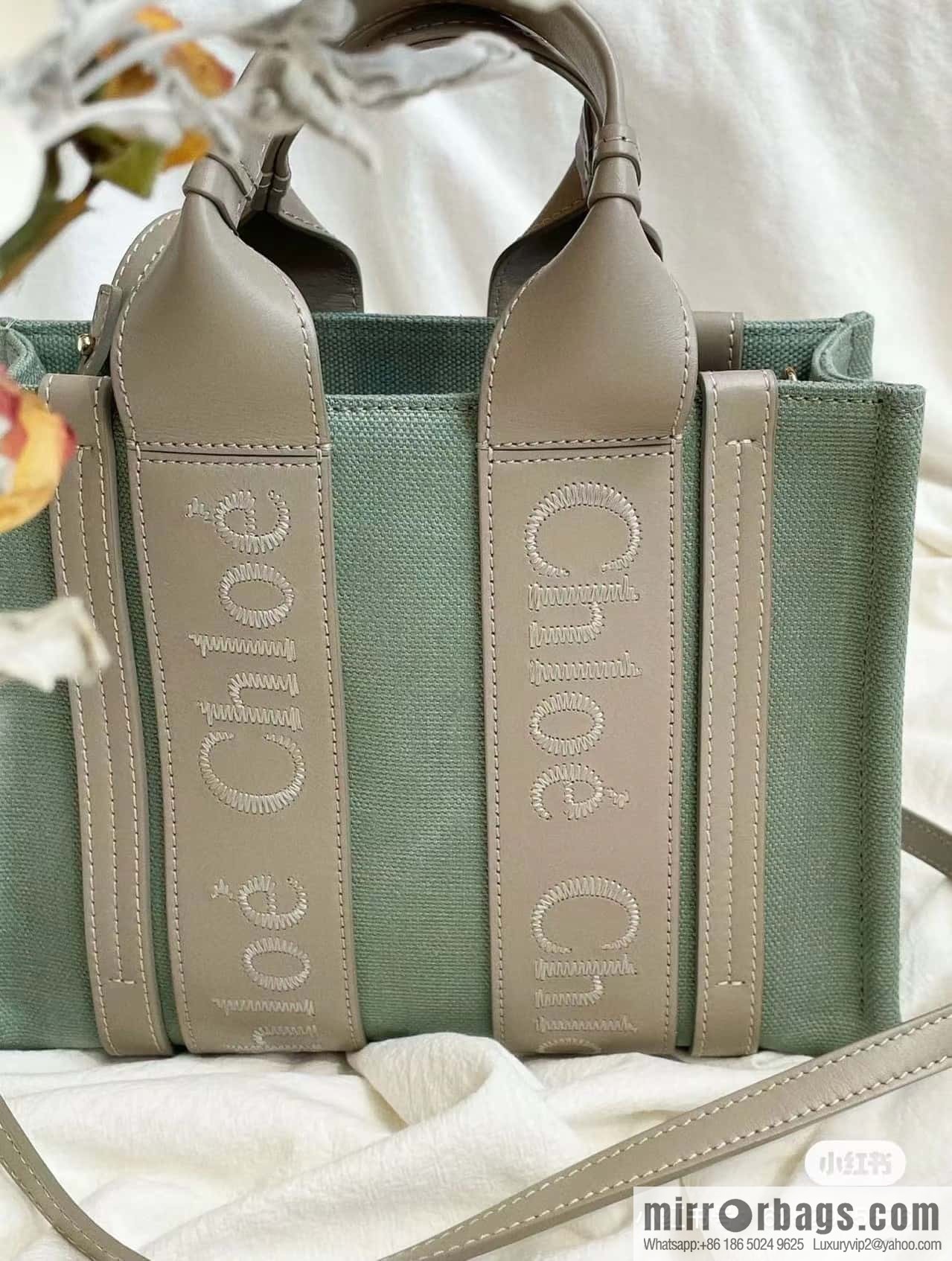 Chloe Woody Linen with Pitot Bag, Avocado Green with Grey Small 26CM