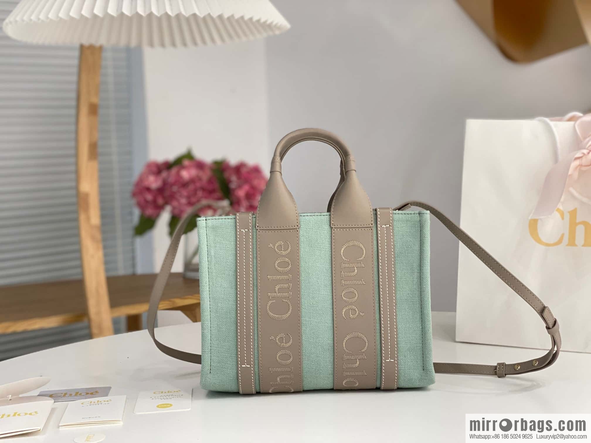Chloe Woody Linen with Pitot Bag, Avocado Green with Grey Small 26CM