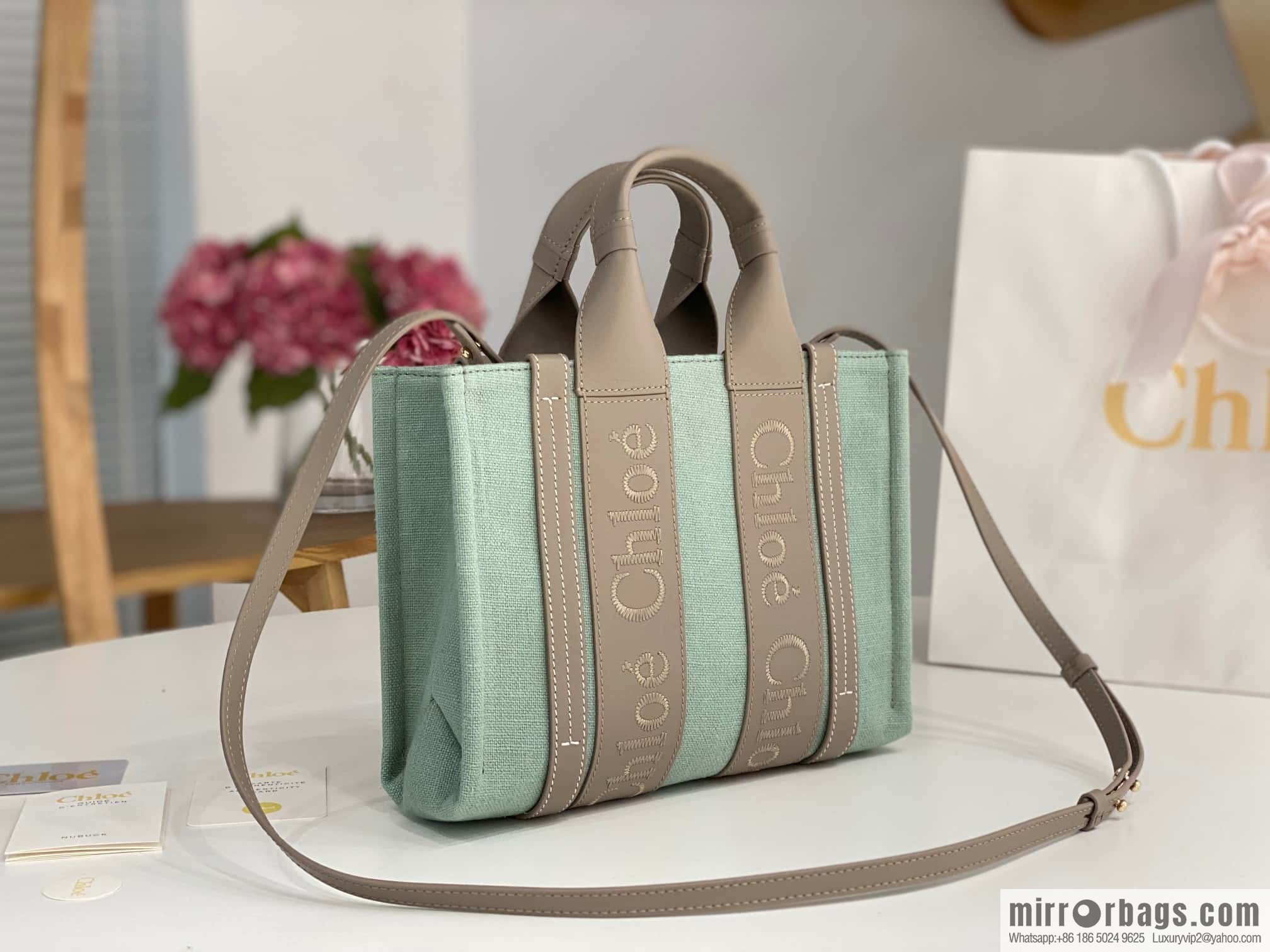 Chloe Woody Linen with Pitot Bag, Avocado Green with Grey Small 26CM