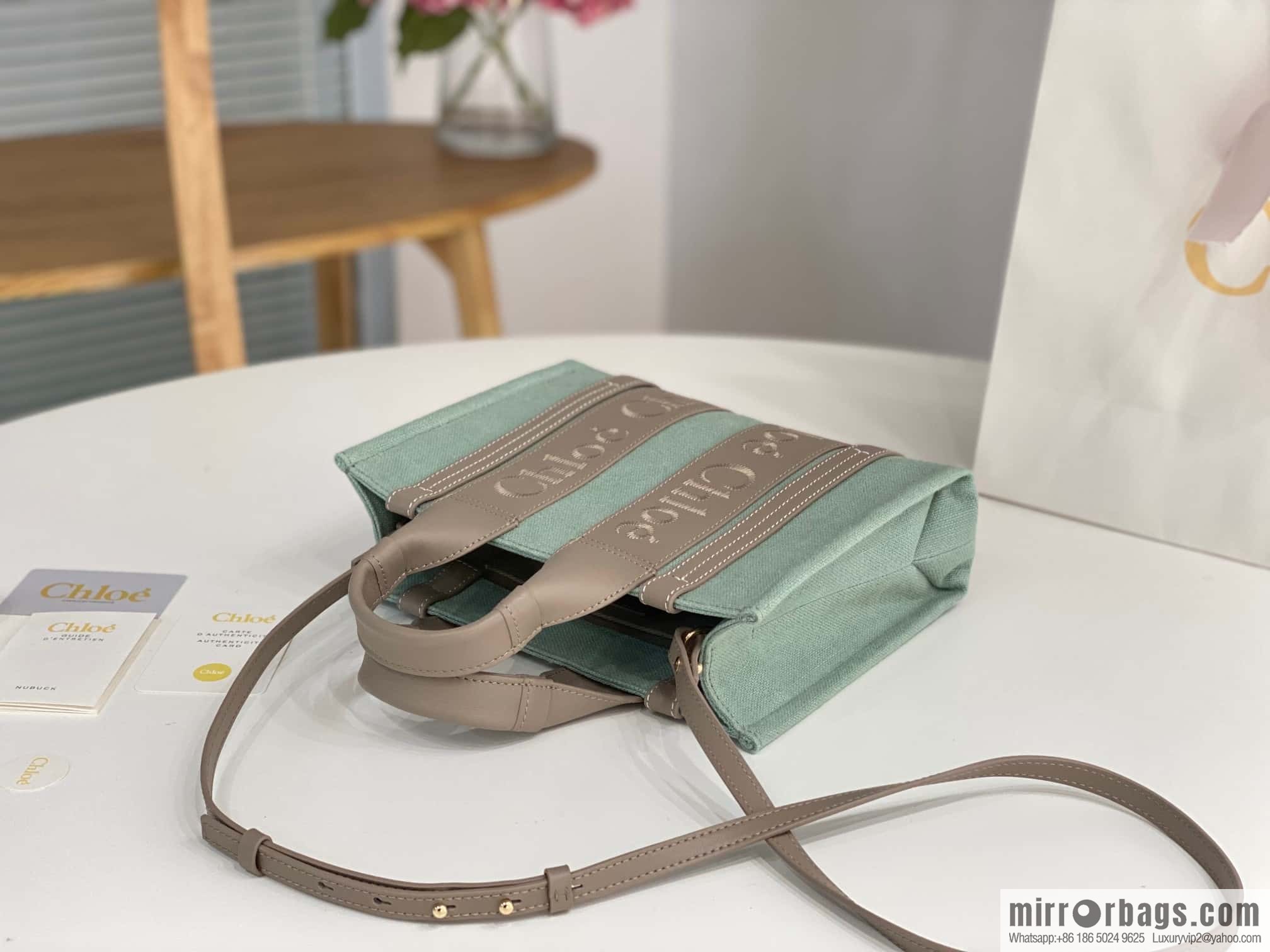 Chloe Woody Linen with Pitot Bag, Avocado Green with Grey Small 26CM