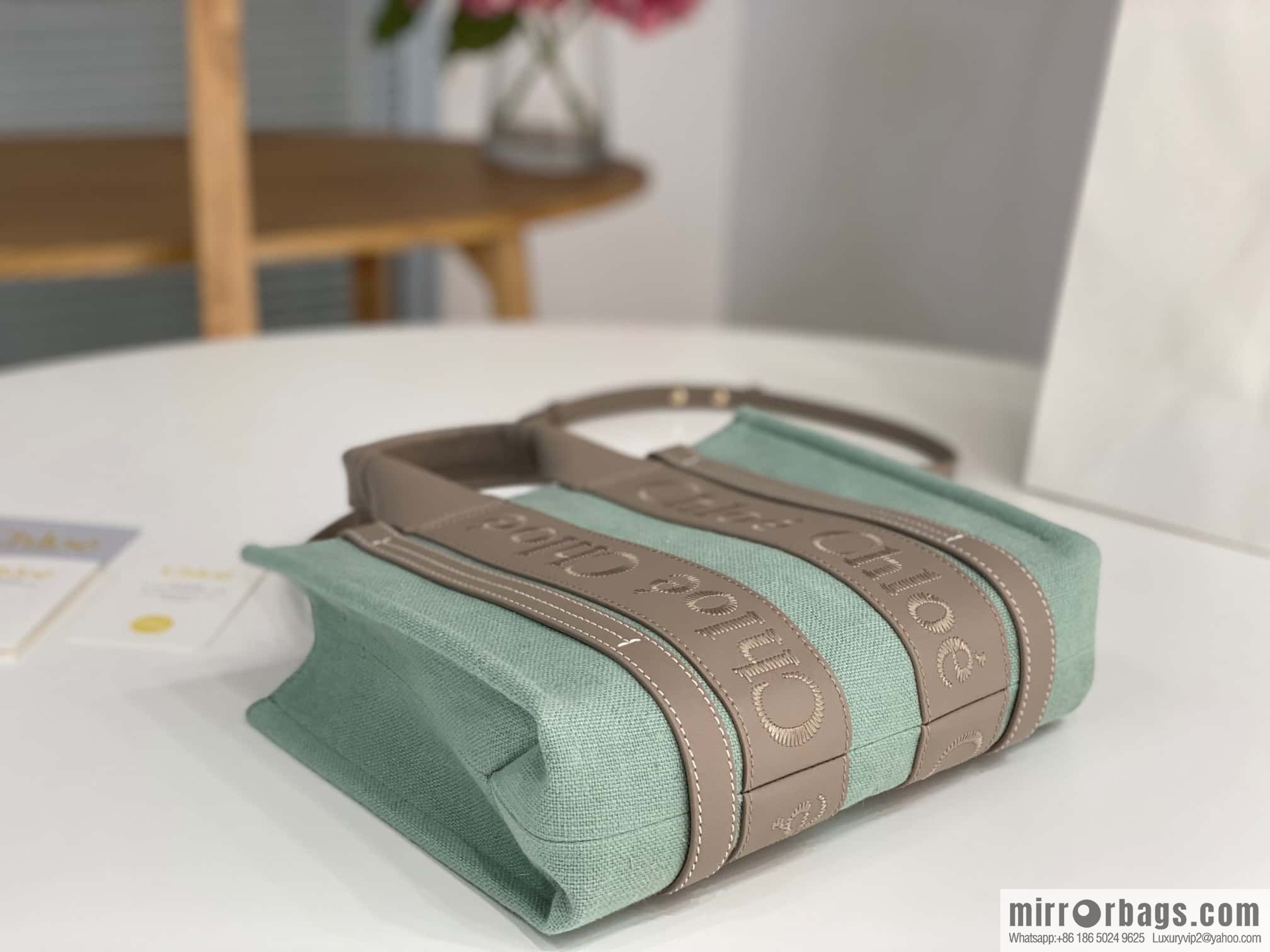 Chloe Woody Linen with Pitot Bag, Avocado Green with Grey Small 26CM