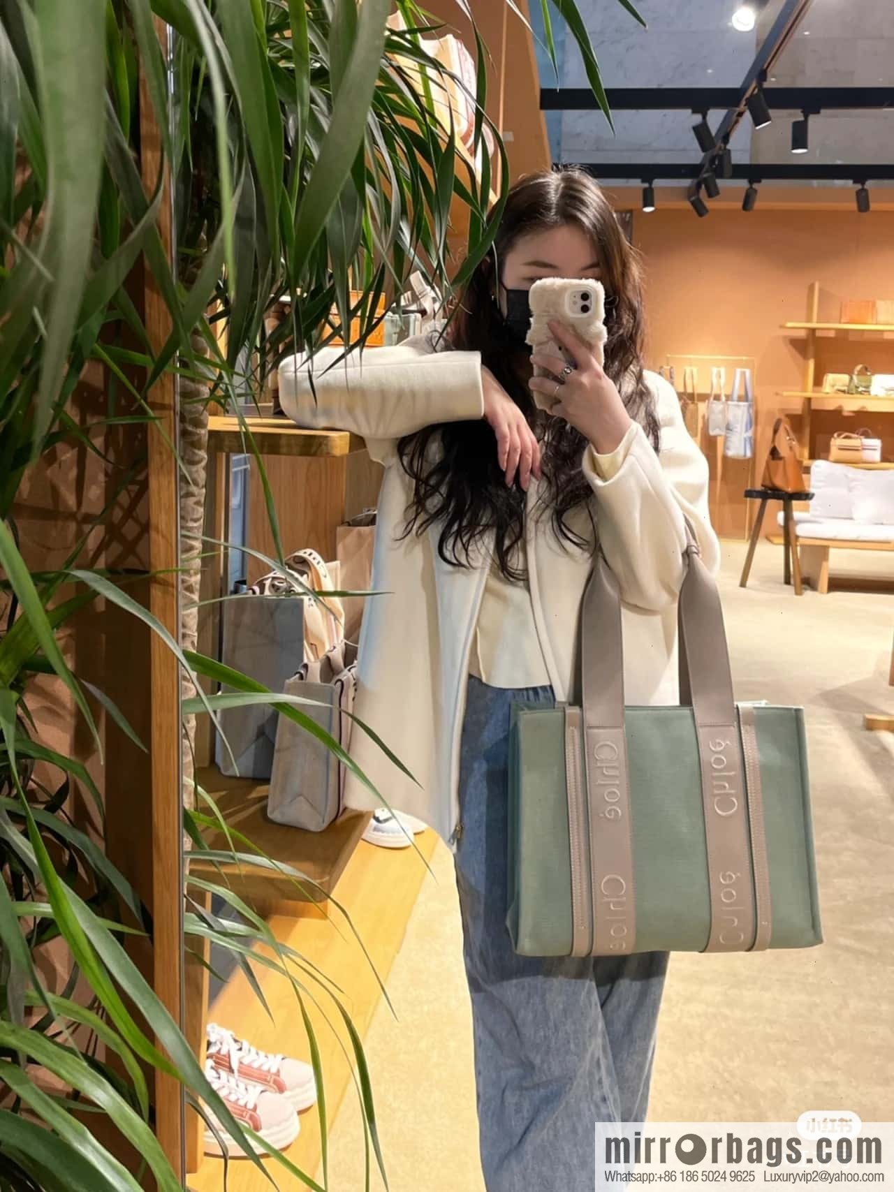 Chloe Woody Linen with Pitot Bag, Avocado Green with Grey Medium 37CM