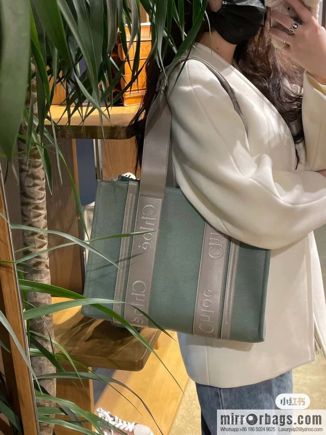 Chloe Woody Linen with Pitot Bag, Avocado Green with Grey Medium 37CM