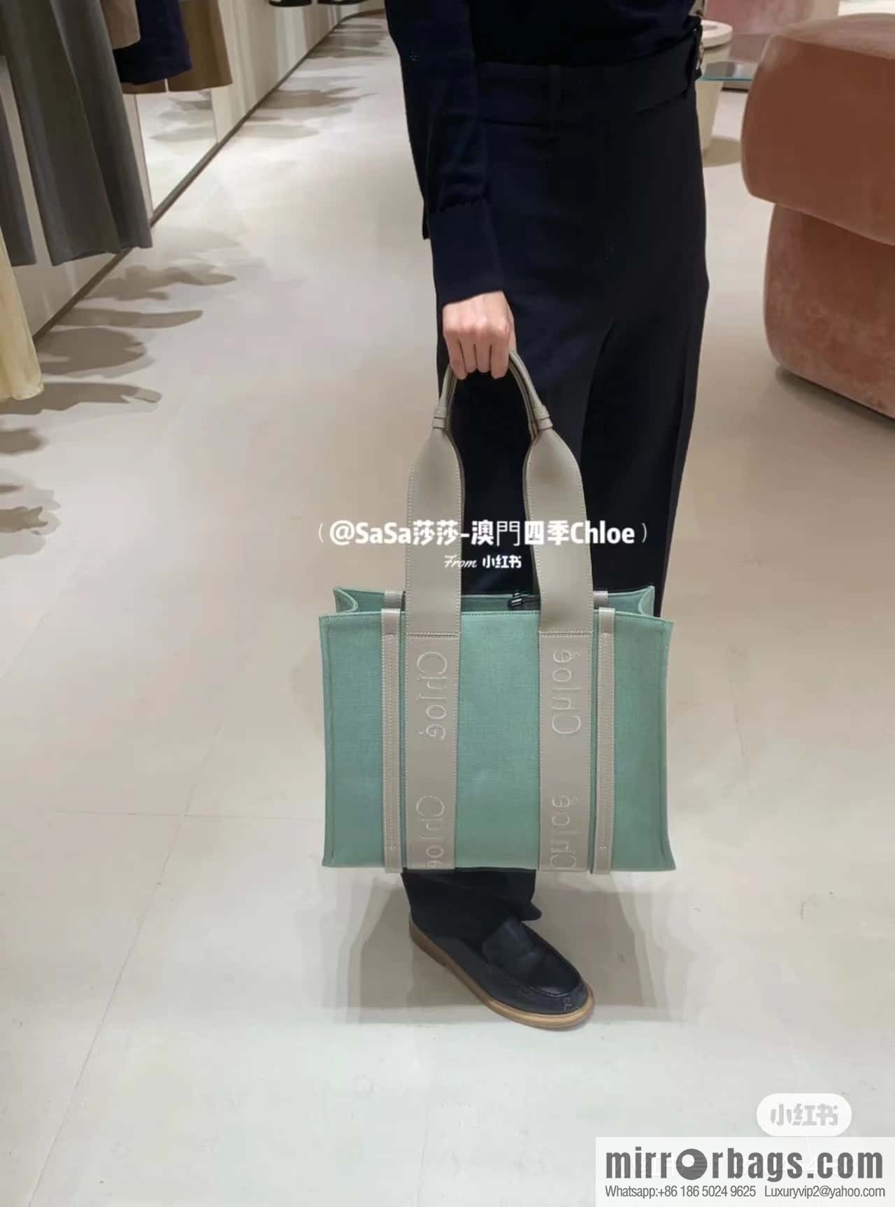 Chloe Woody Linen with Pitot Bag, Avocado Green with Grey Medium 37CM