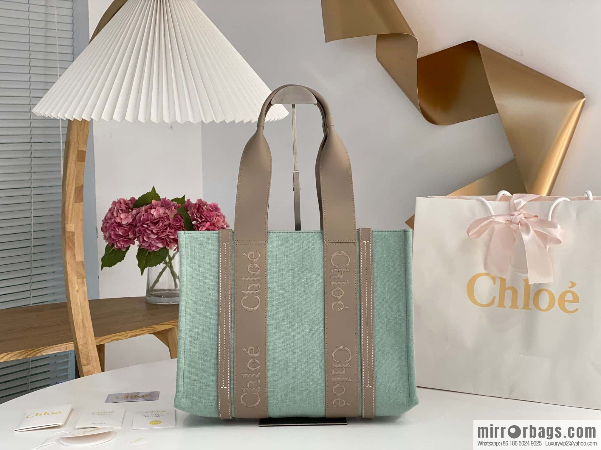 Chloe Woody Linen with Pitot Bag, Avocado Green with Grey Medium 37CM