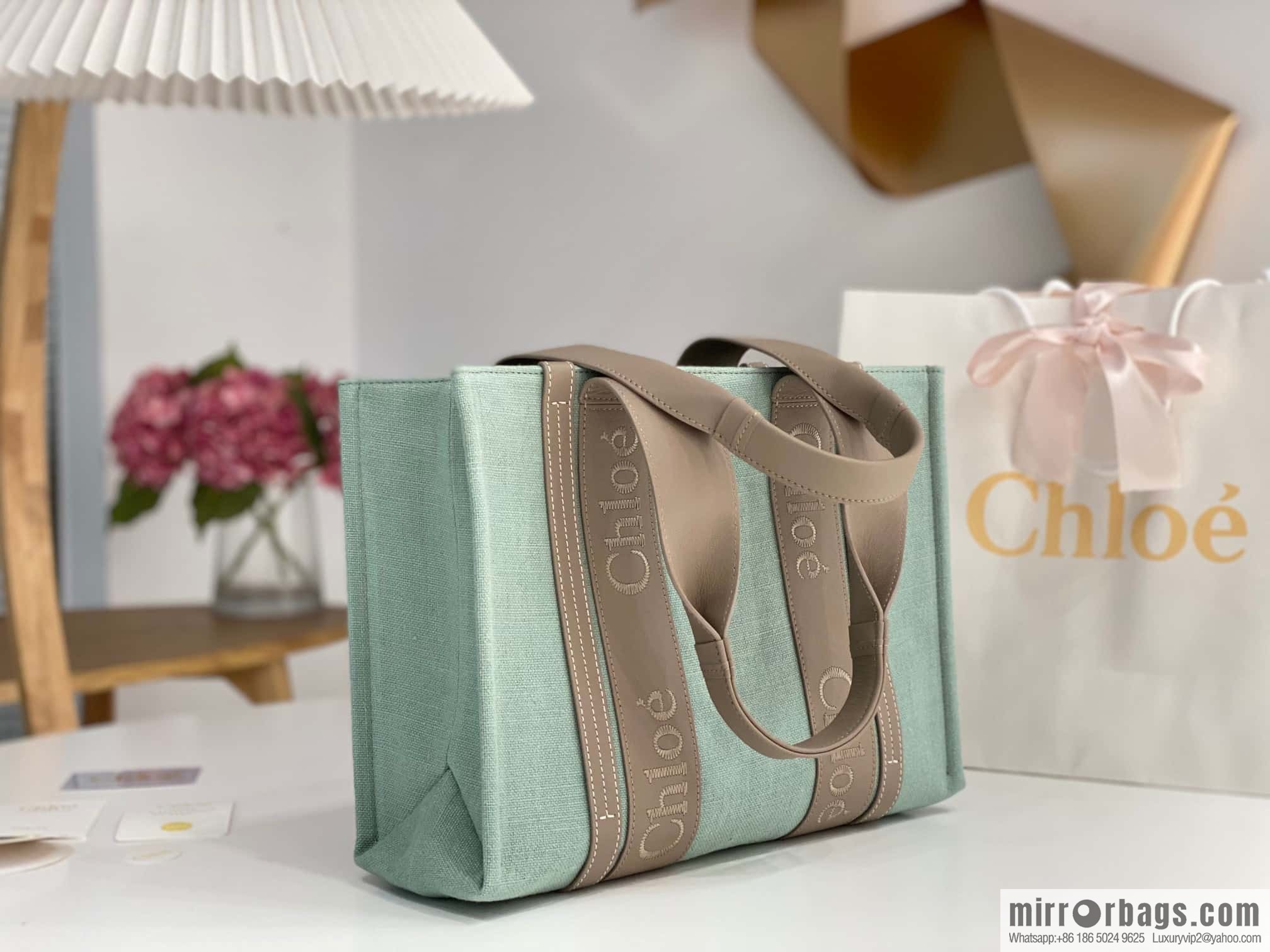 Chloe Woody Linen with Pitot Bag, Avocado Green with Grey Medium 37CM