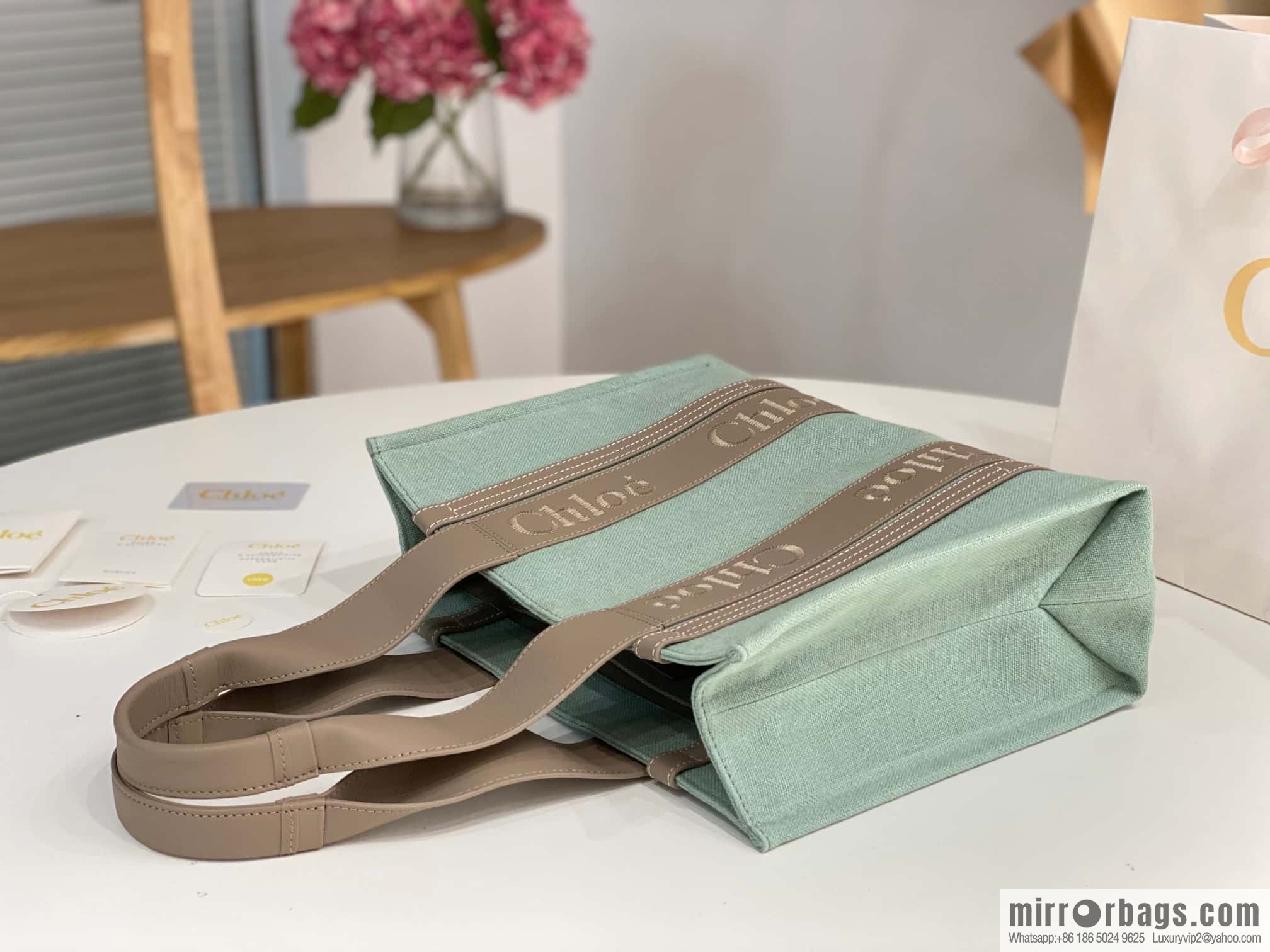 Chloe Woody Linen with Pitot Bag, Avocado Green with Grey Medium 37CM