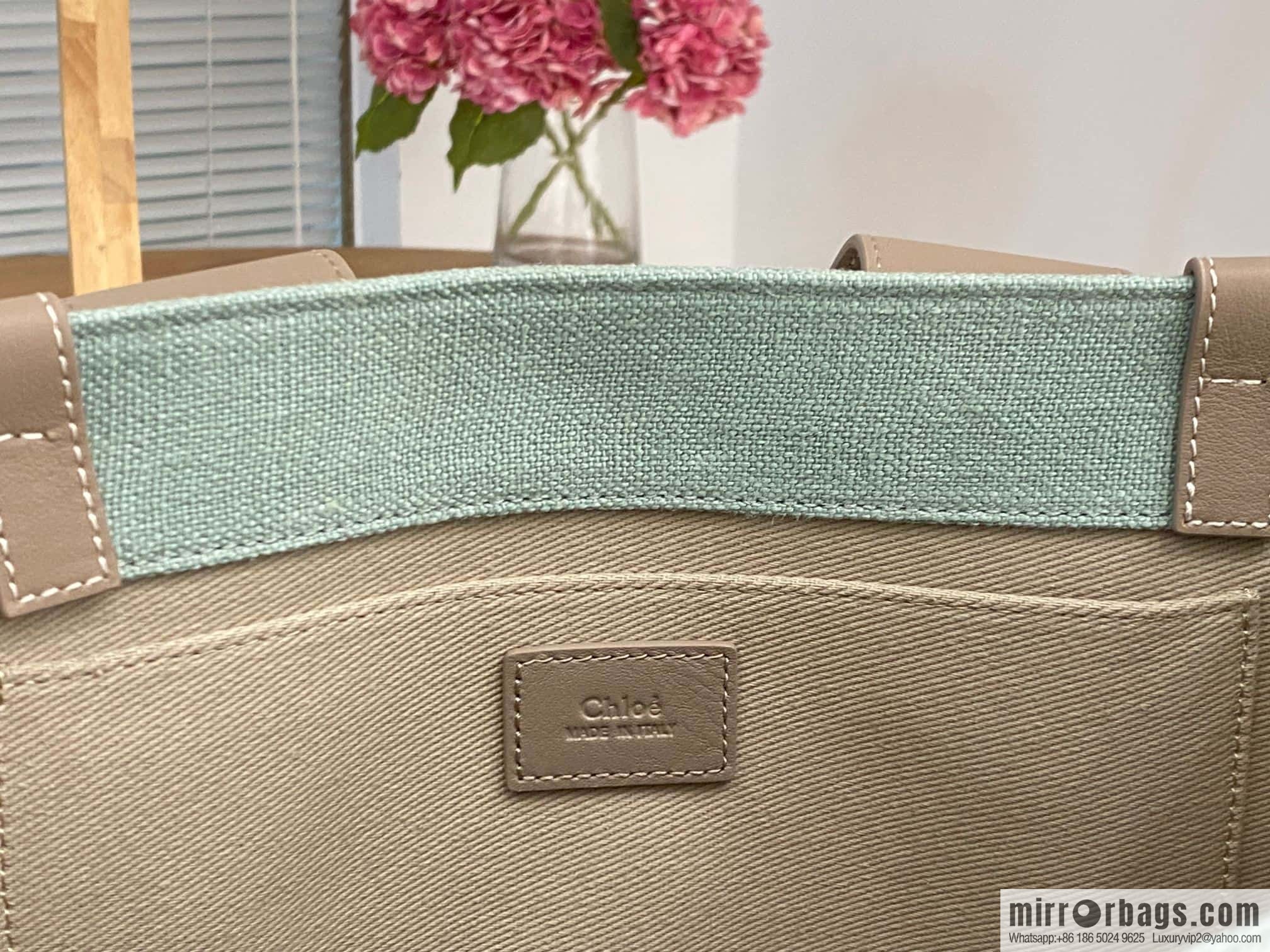 Chloe Woody Linen with Pitot Bag, Avocado Green with Grey Medium 37CM