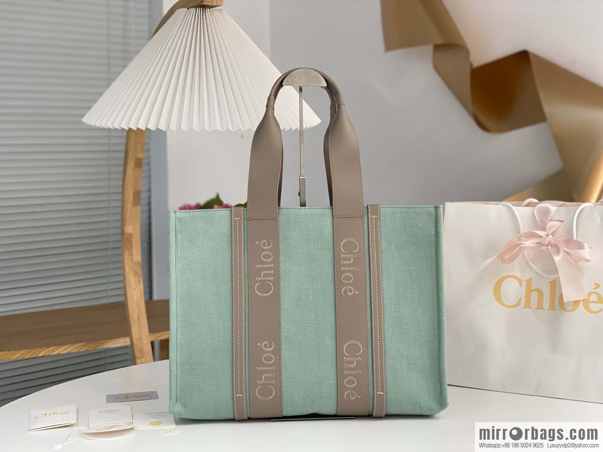 Chloe Woody Linen with Pitot Bag, Avocado Green with Grey Large 45CM