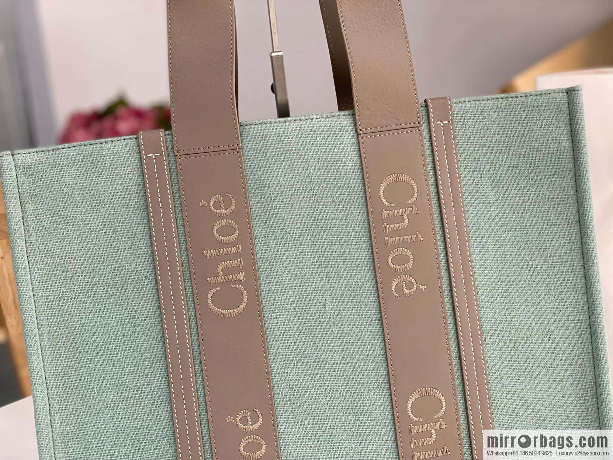 Chloe Woody Linen with Pitot Bag, Avocado Green with Grey Large 45CM