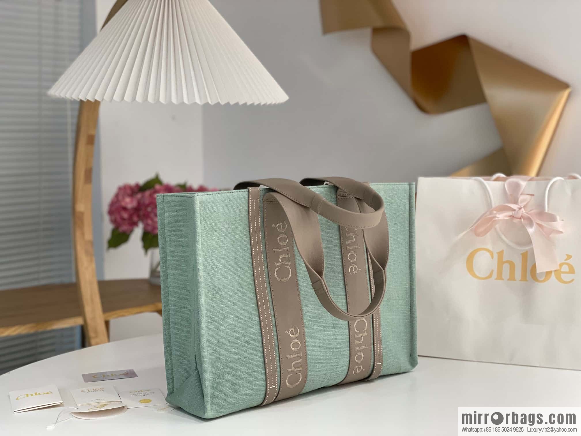 Chloe Woody Linen with Pitot Bag, Avocado Green with Grey Large 45CM