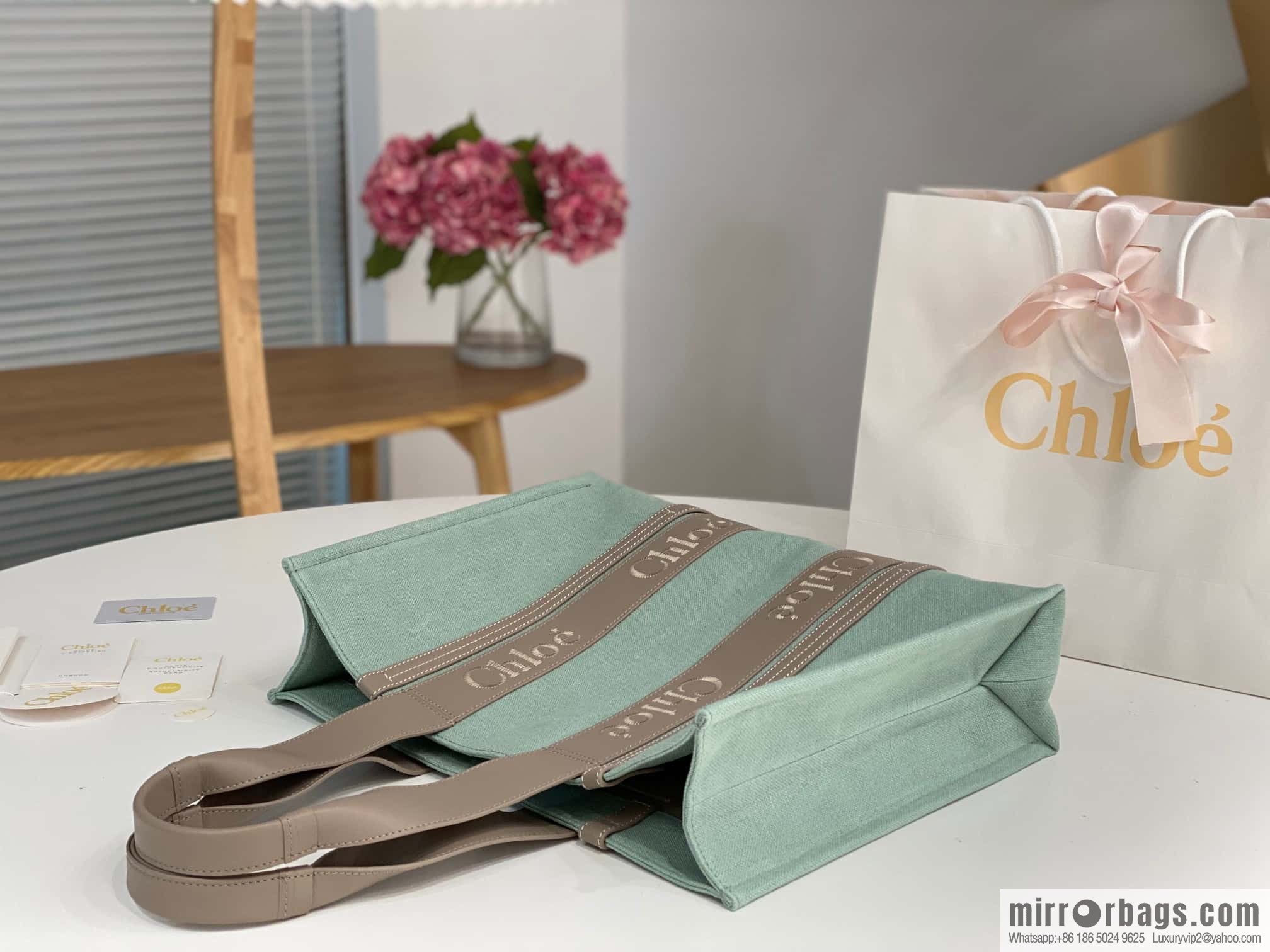 Chloe Woody Linen with Pitot Bag, Avocado Green with Grey Large 45CM