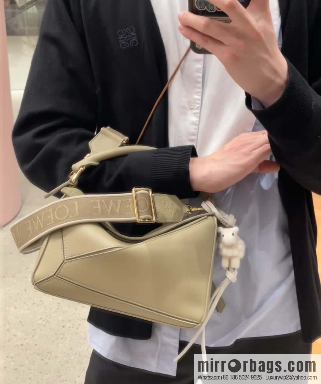 LOEWE satin leather ➕ Anagram embroidery shoulder strap puzzle geometric pack 0189 clay green