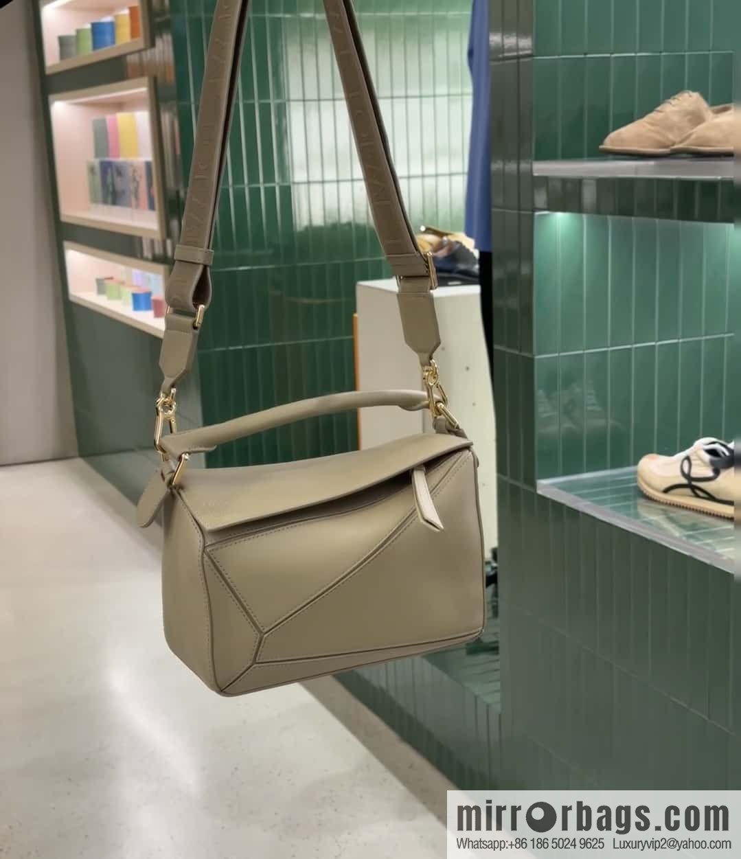 LOEWE satin leather ➕ Anagram embroidery shoulder strap puzzle geometric pack 0189 clay green