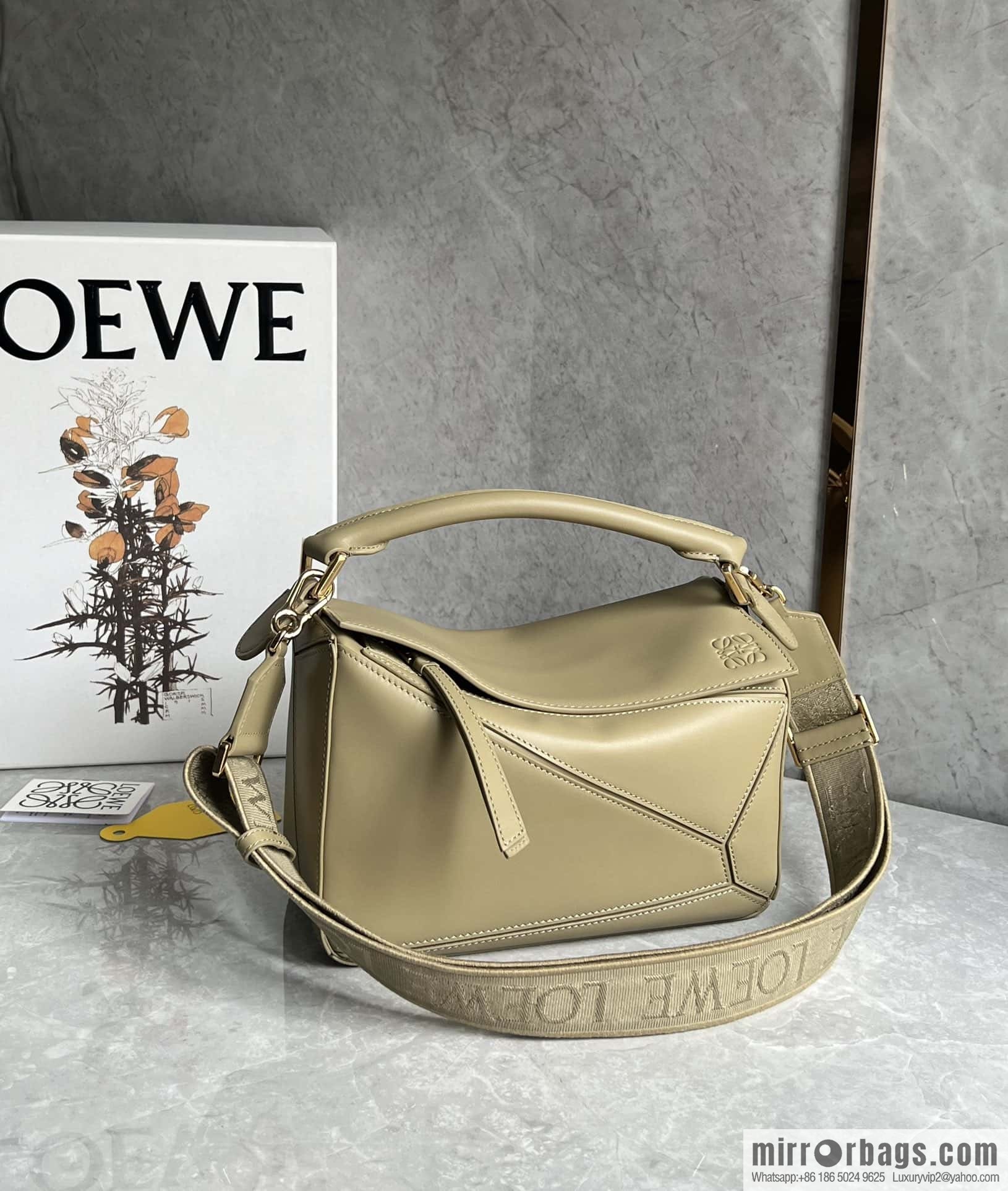 LOEWE satin leather ➕ Anagram embroidery shoulder strap puzzle geometric pack 0189 clay green
