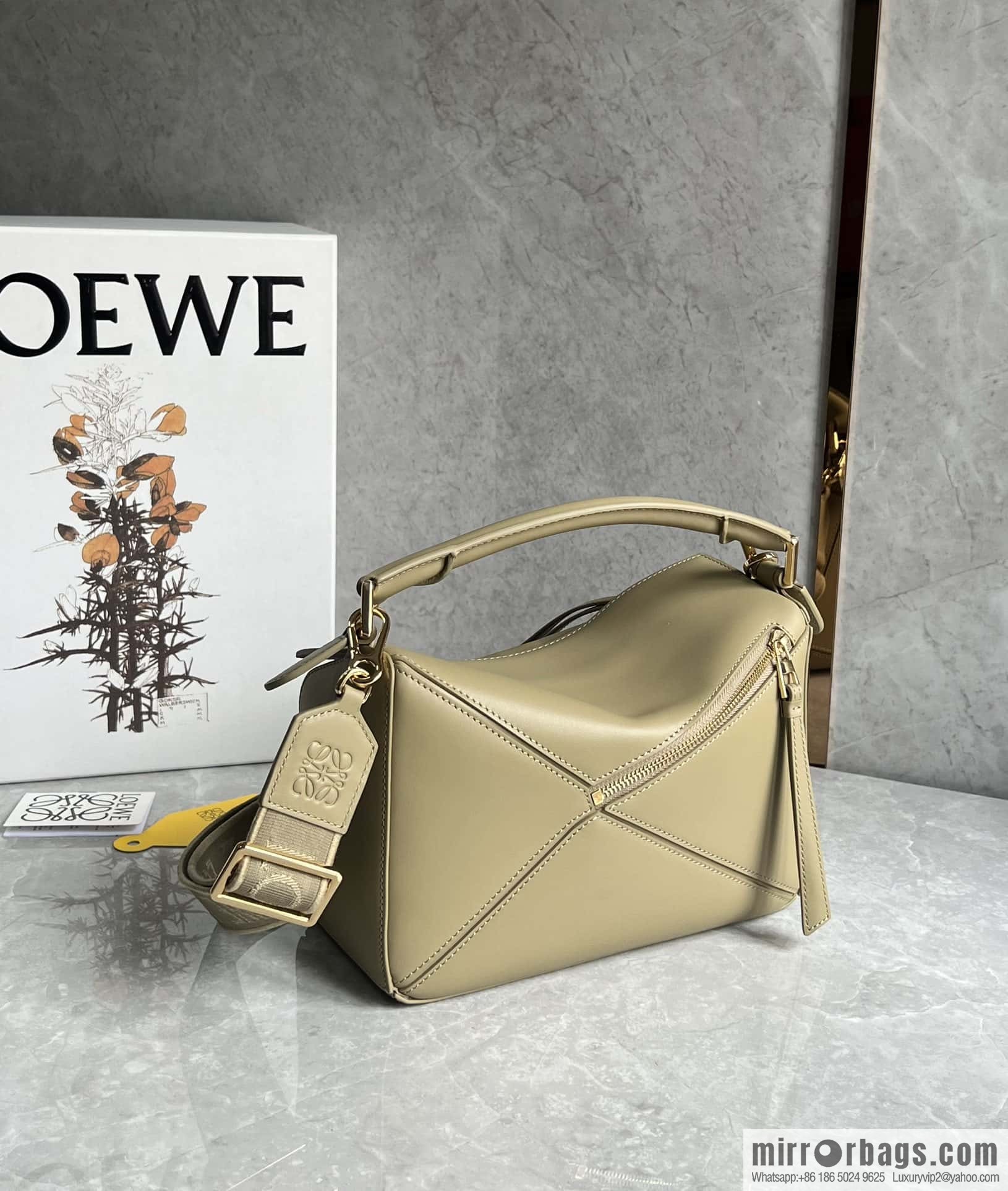 LOEWE satin leather ➕ Anagram embroidery shoulder strap puzzle geometric pack 0189 clay green