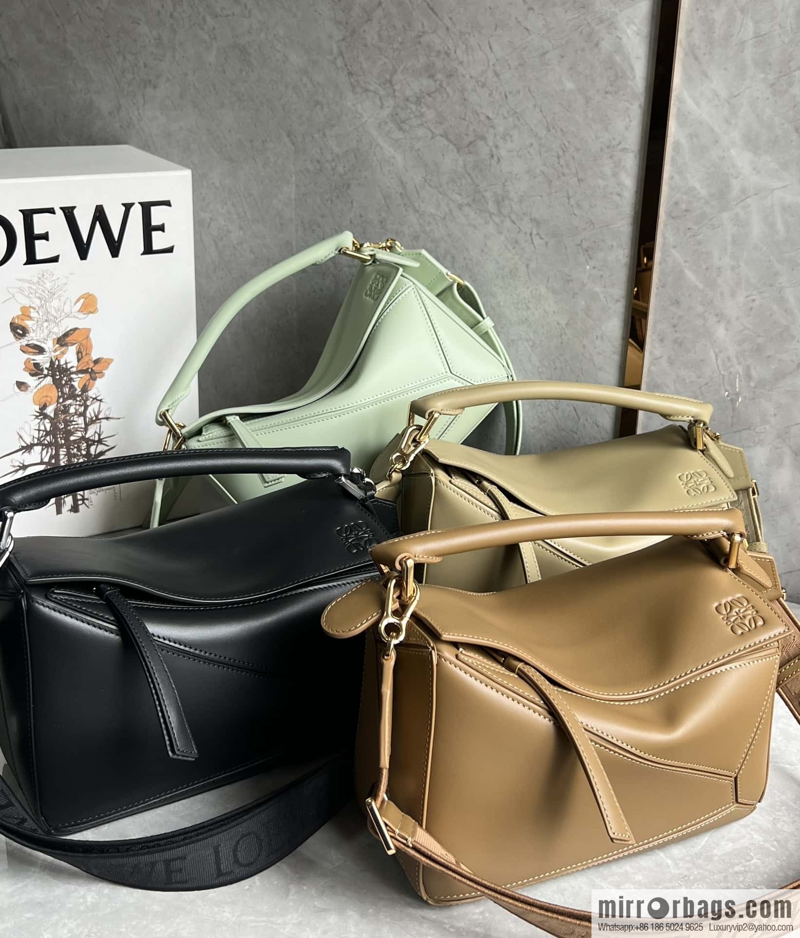 LOEWE satin leather ➕ Anagram embroidery shoulder strap puzzle geometric bag 0189 black