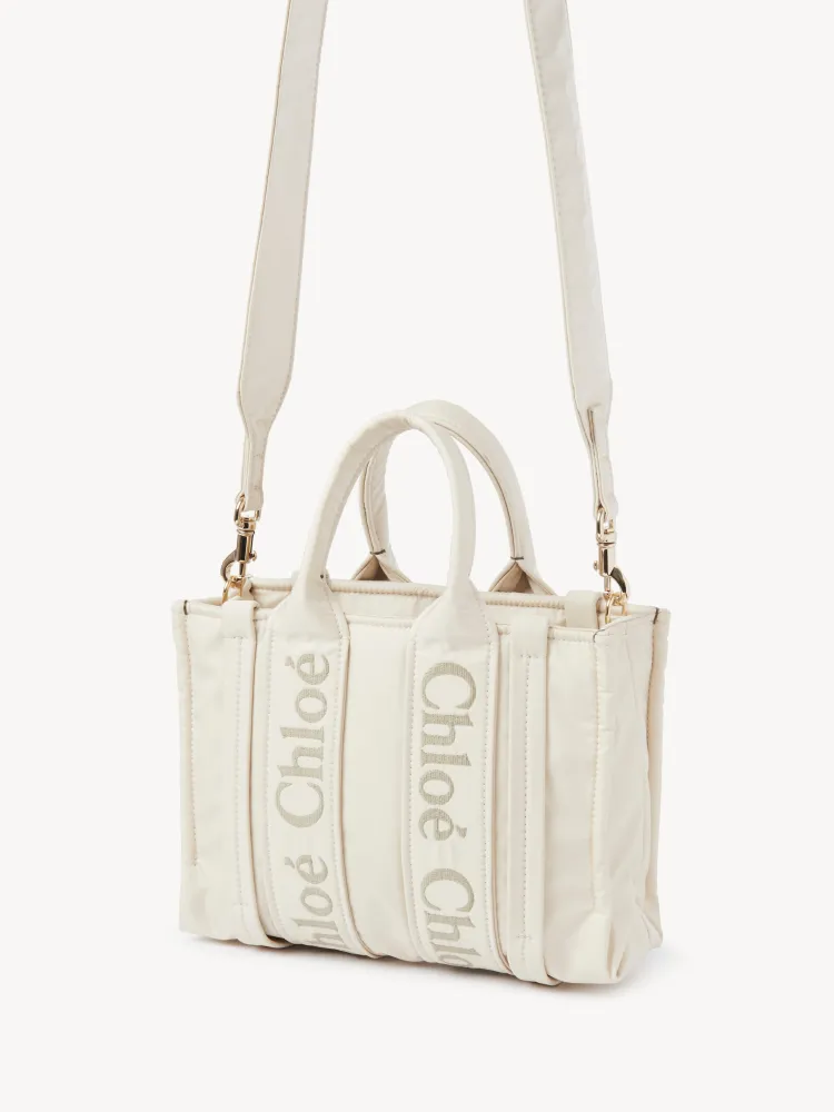 Chloe's new nylon new material Woody tote bag, small rice apricot 26CM.