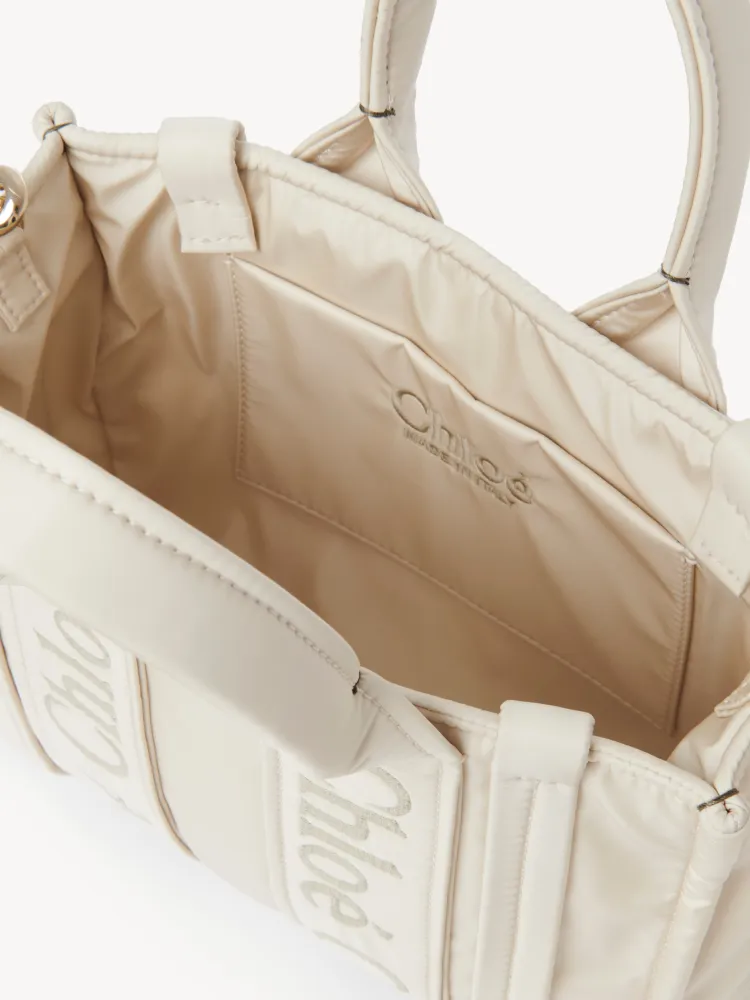 Chloe's new nylon new material Woody tote bag, small rice apricot 26CM.