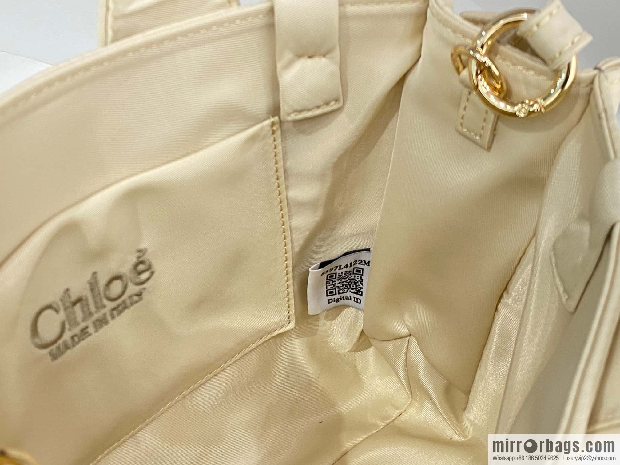 Chloe's new nylon new material Woody tote bag, small rice apricot 26CM.