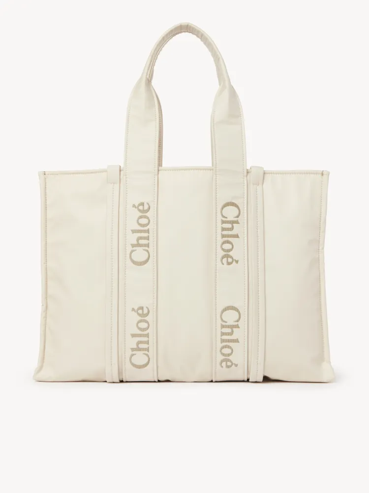 Chloe's new nylon new material Woody tote bag, large rice apricot 45CM.